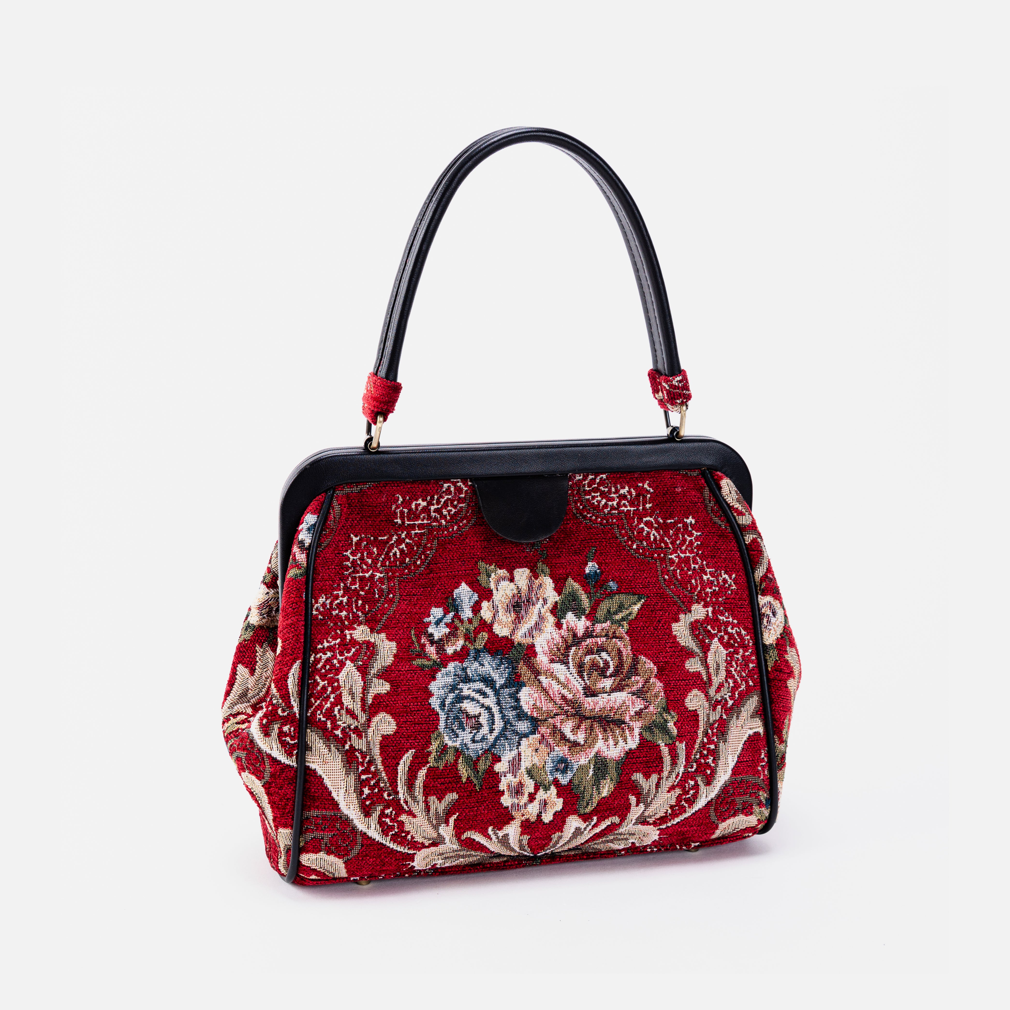 Floral Red Alma Satchel Carpet Bag front side