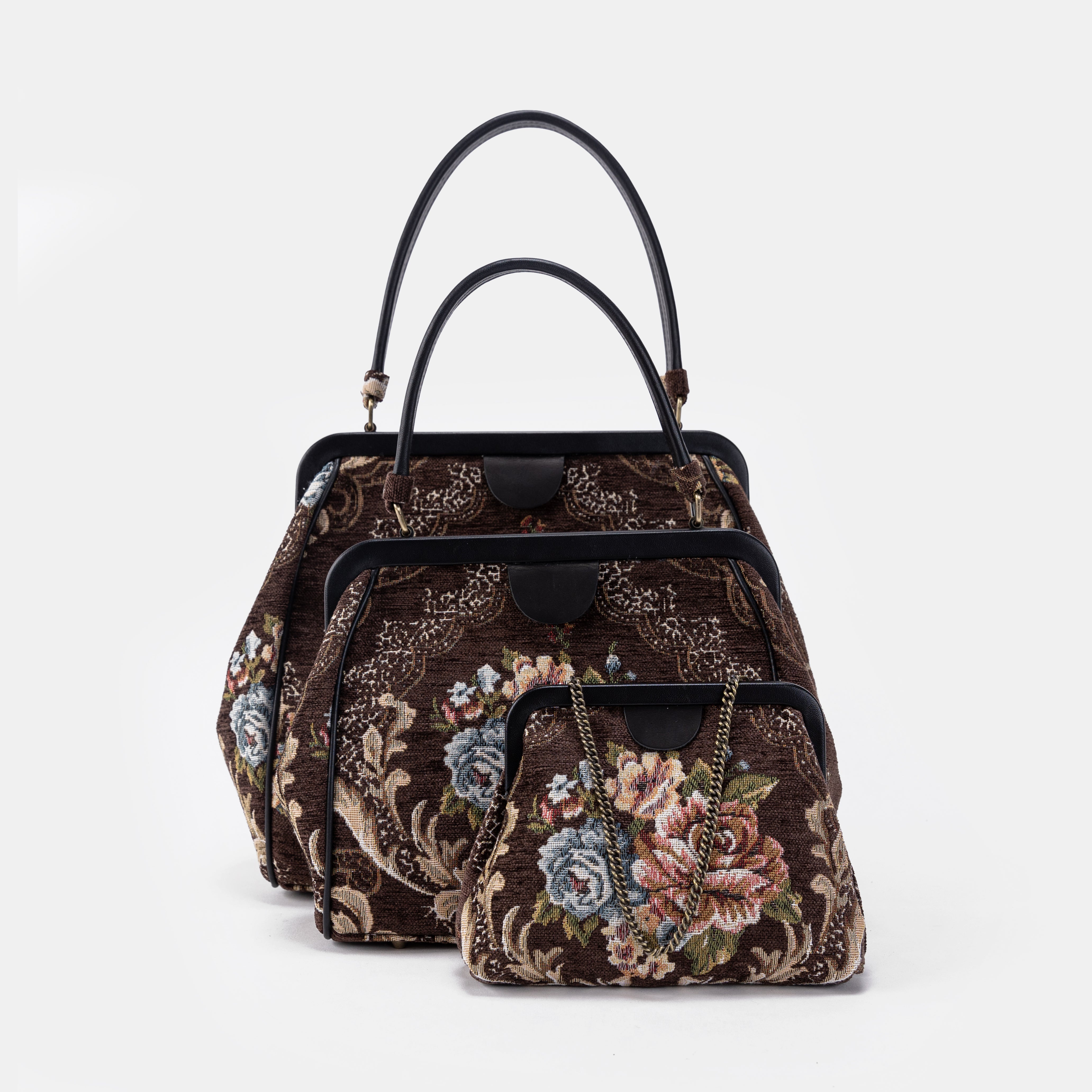 Floral Brown Alma Satchel Carpet Bag