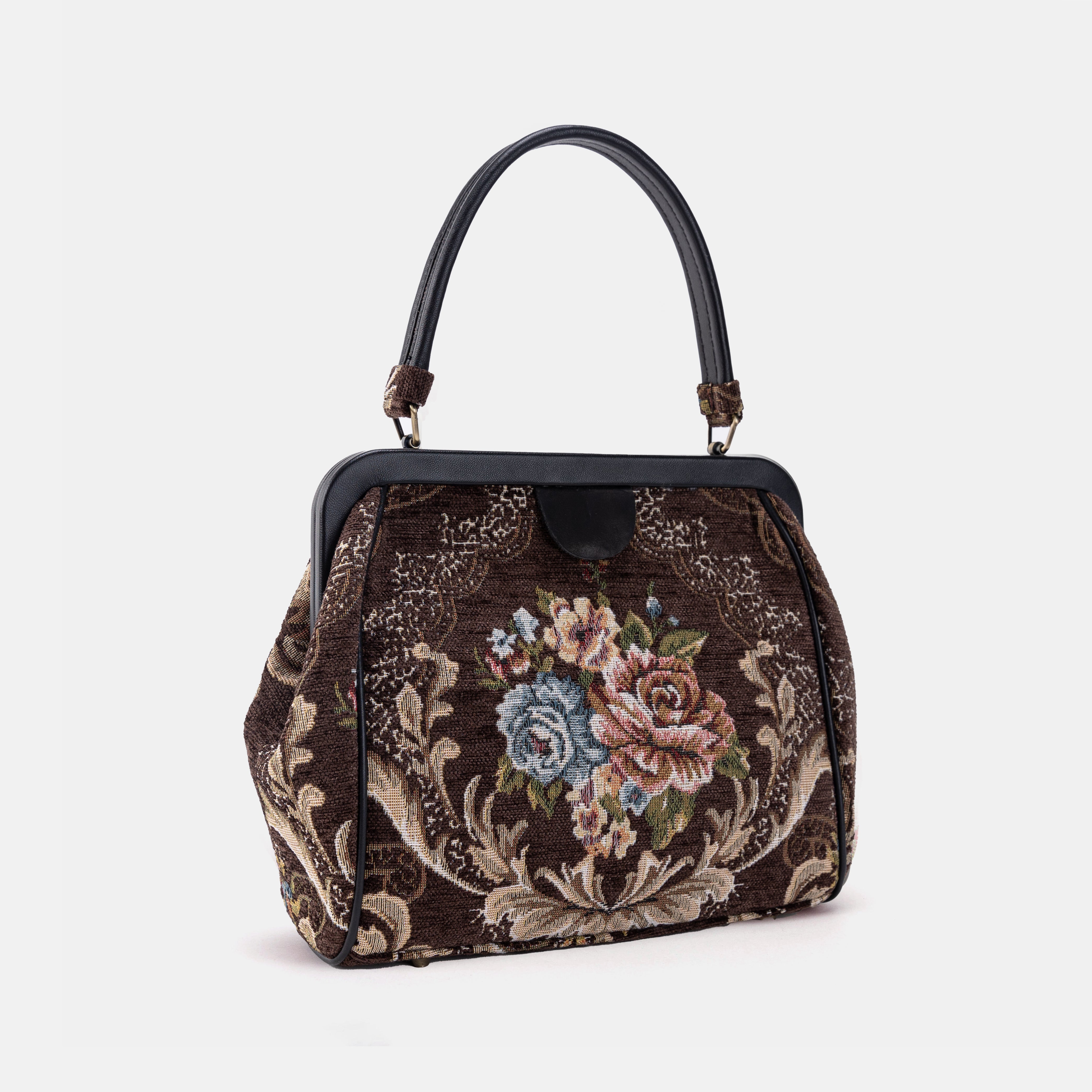 Floral Brown Alma Satchel Carpet Bag front side