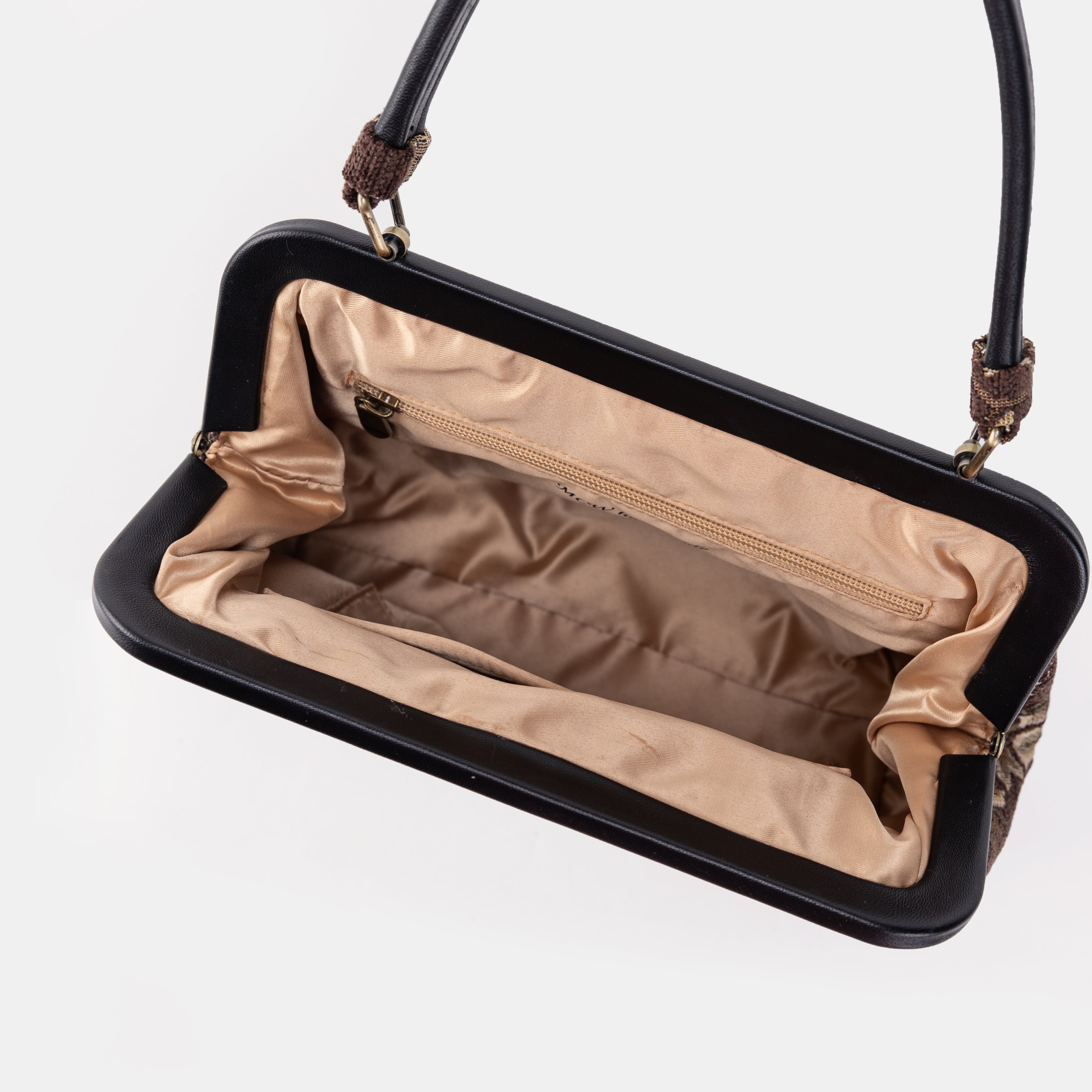 Floral Brown Alma Satchel Carpet Bag inside