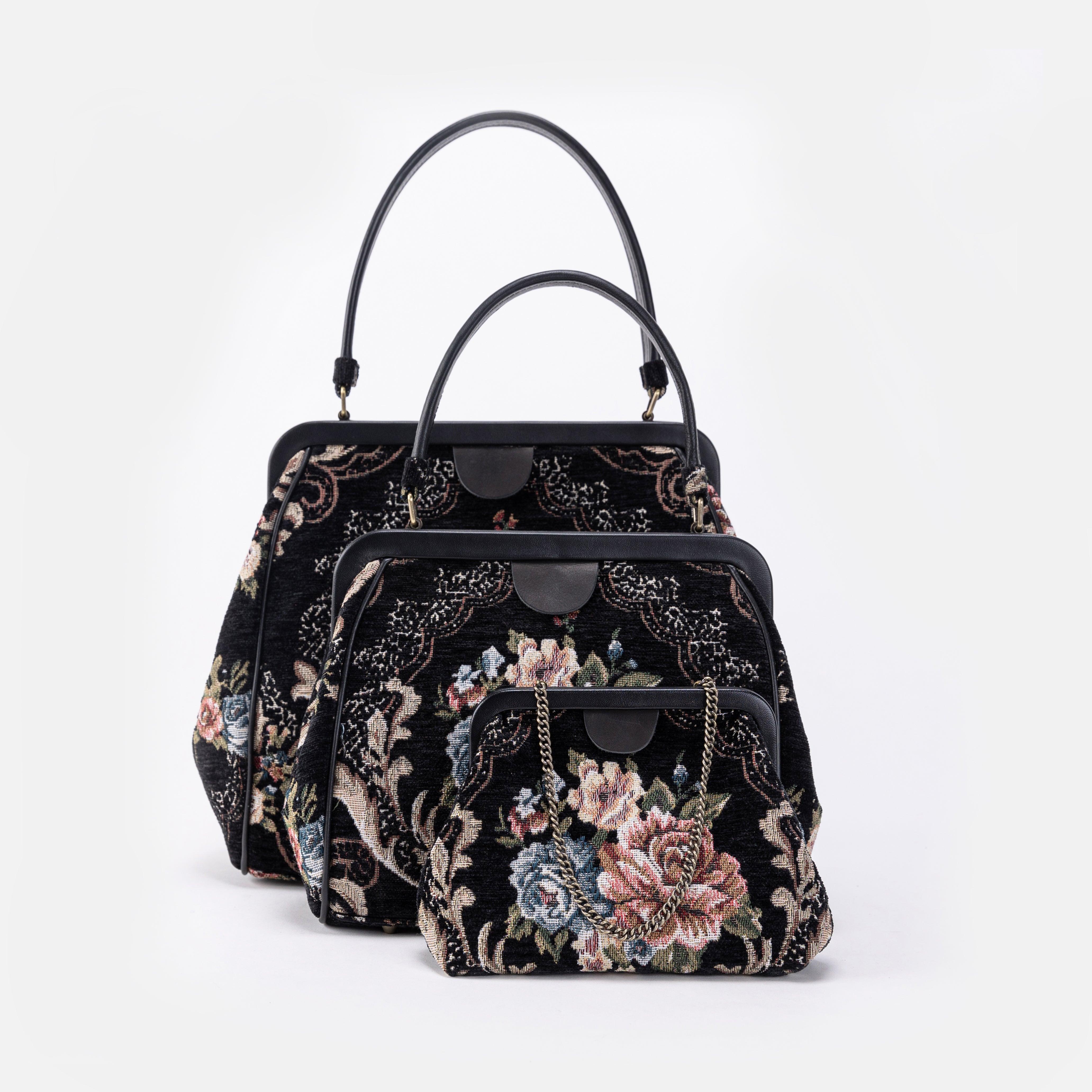 Floral Black Alma Shoulder Bag Carpet Bag of America