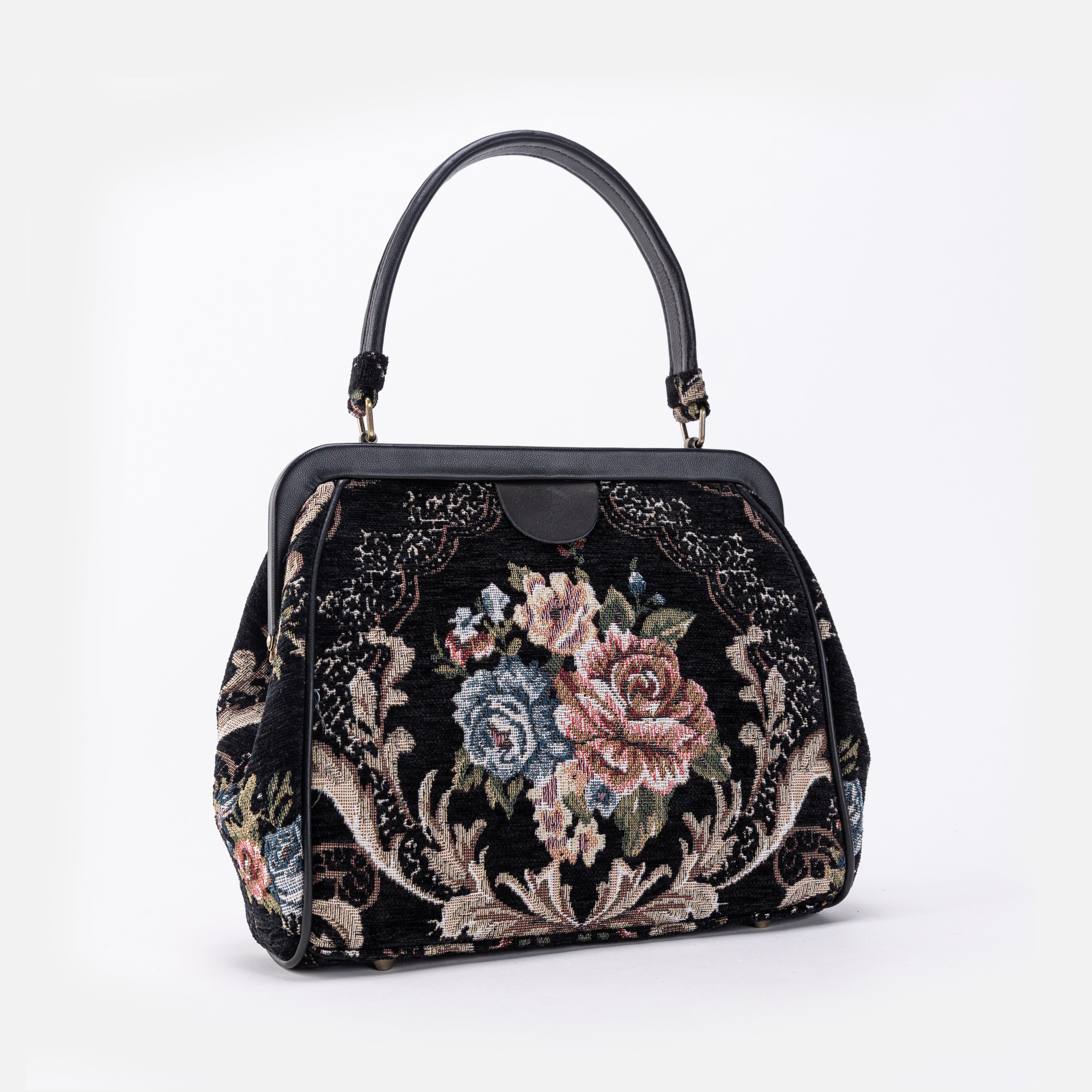 Floral Black Alma Shoulder Bag Carpet Bag of America front side