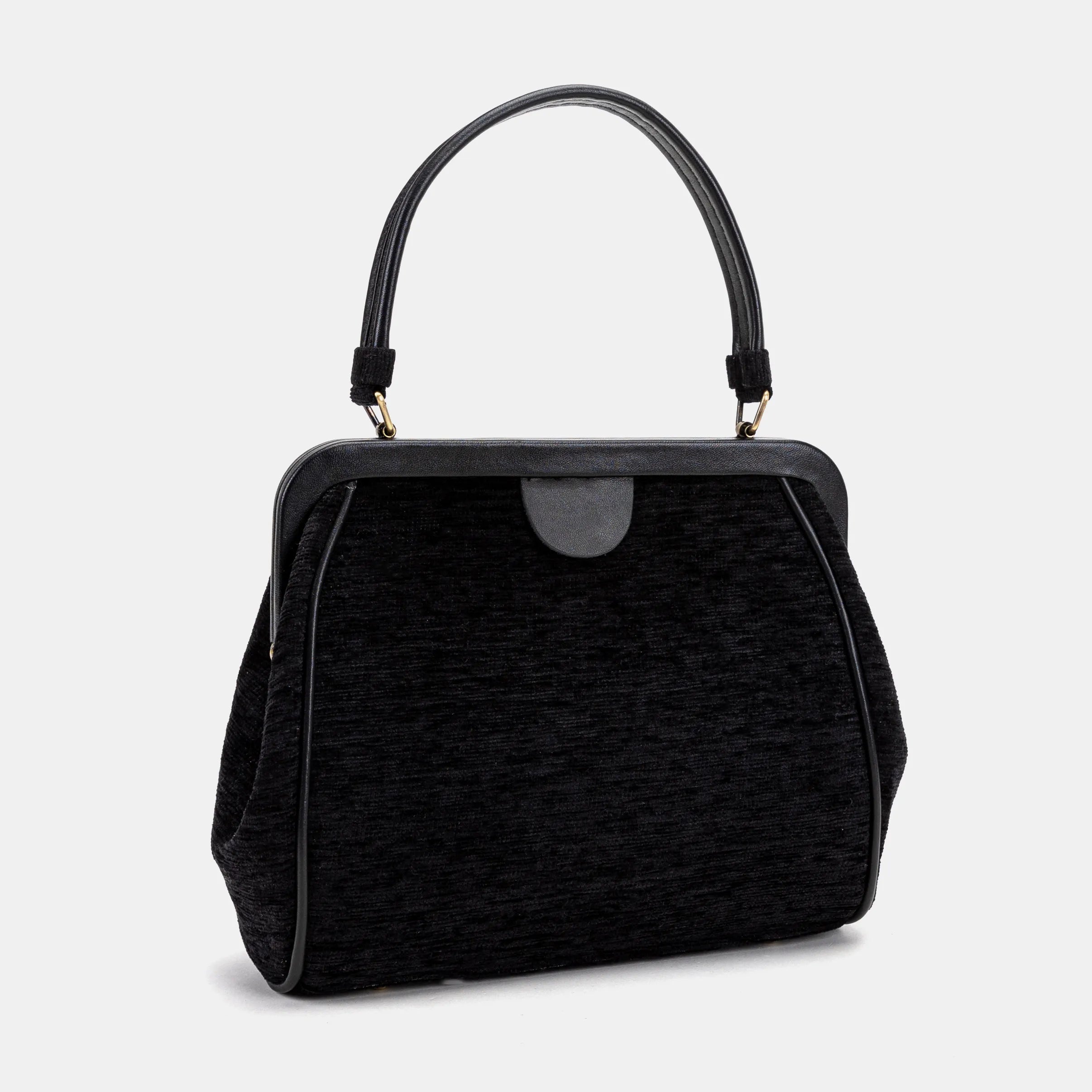 Solid Black Alma Satchel Carpet Bag front side