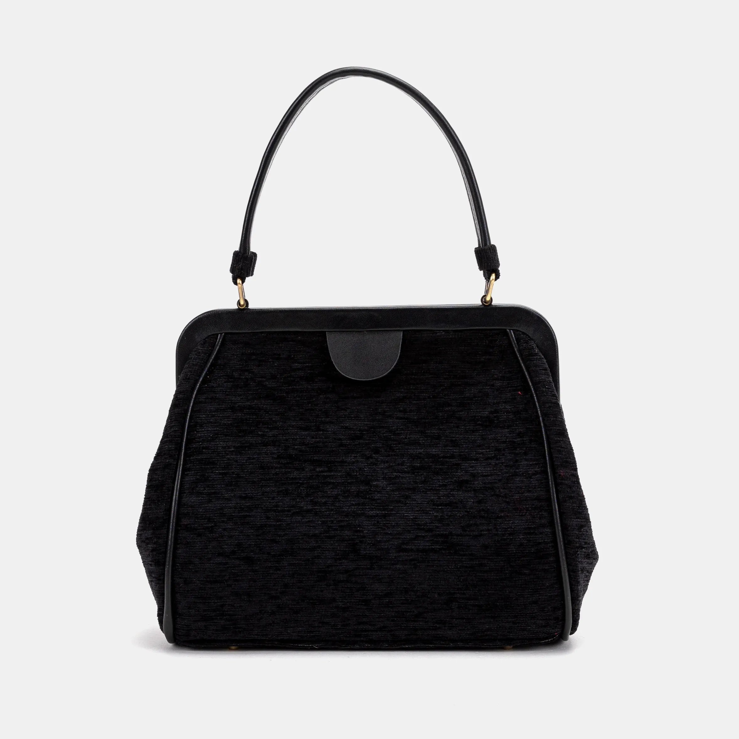 Solid Black Alma Satchel Carpet Bag back