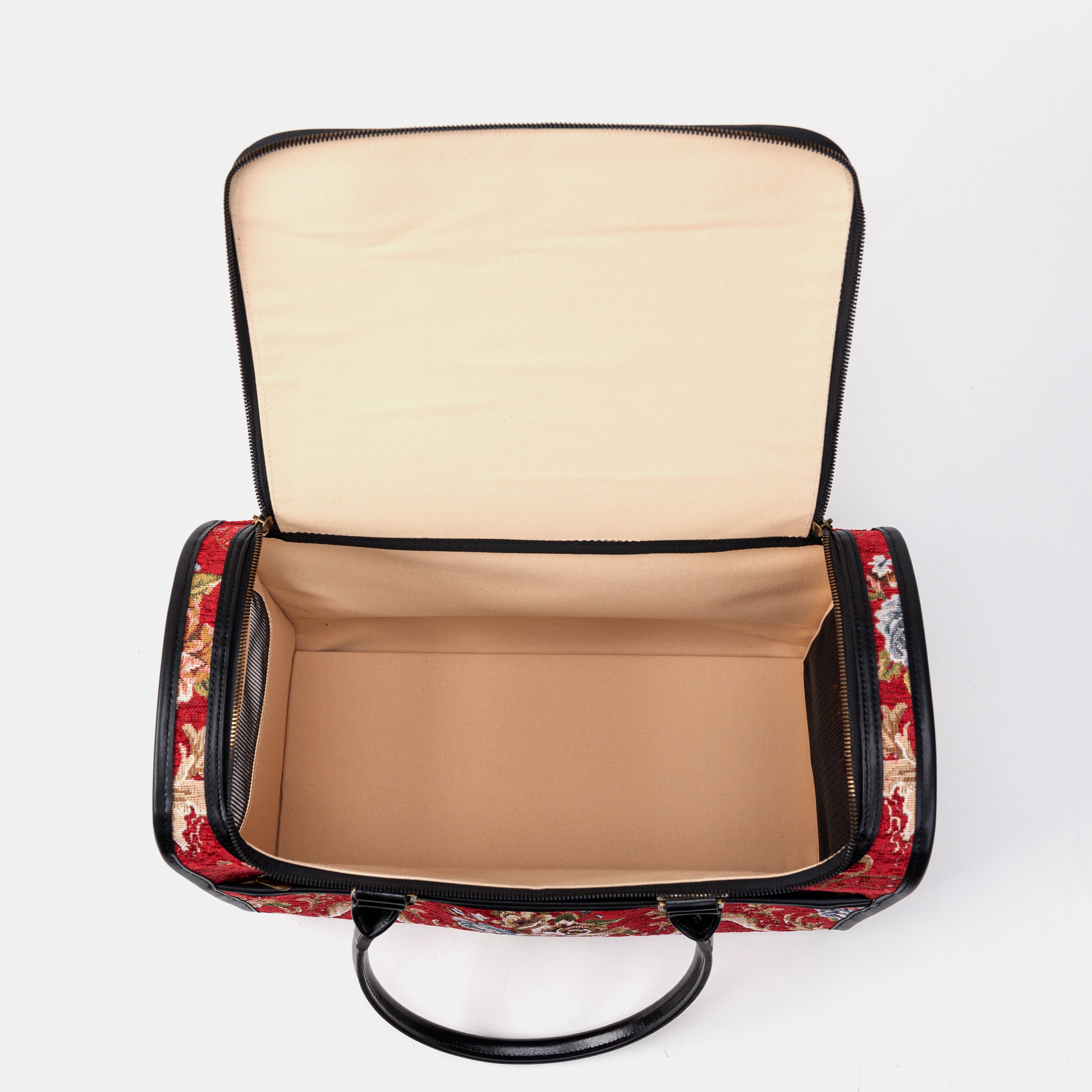 Travel Dog Carrier Bag Floral Red Inside
