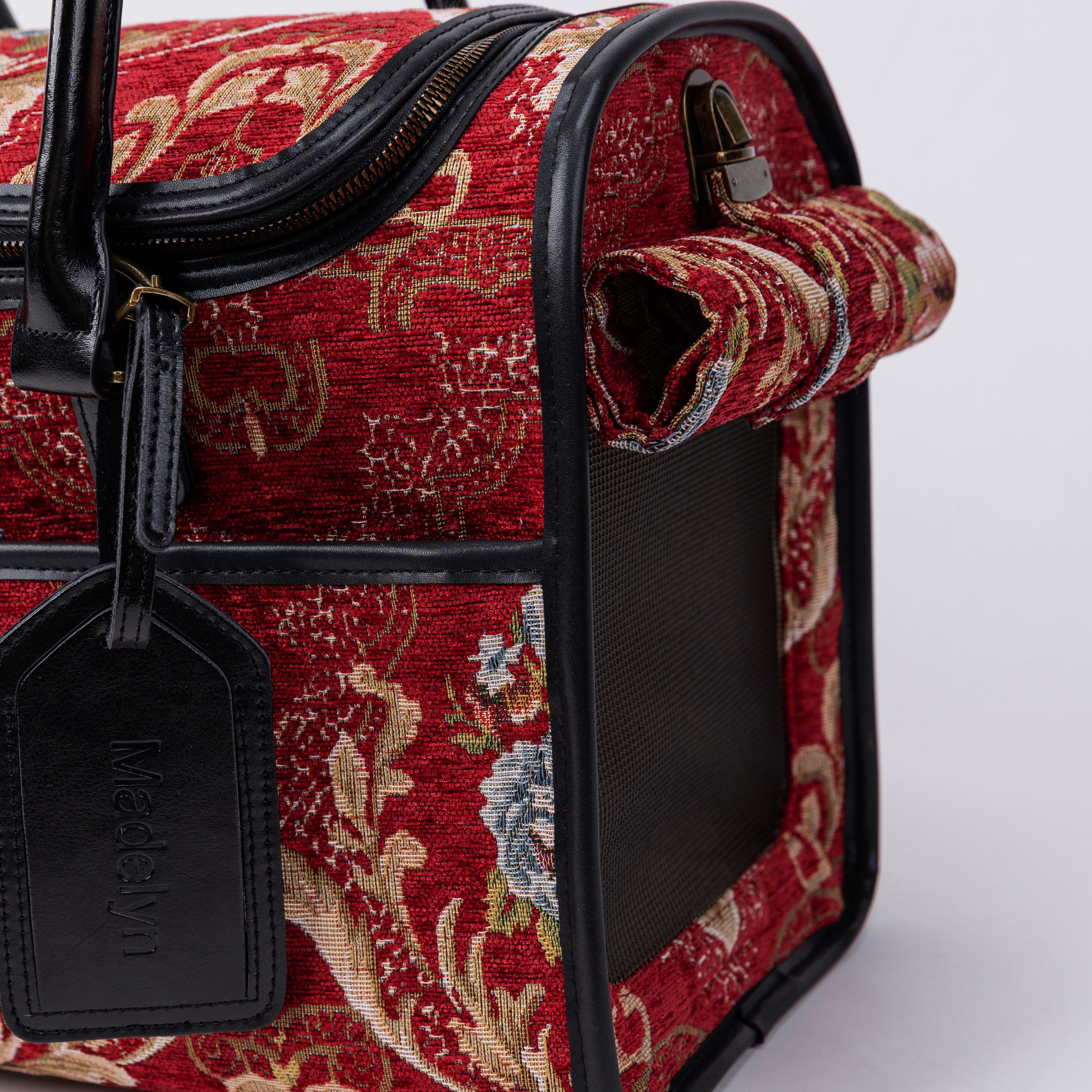 Travel Dog Carrier Bag Floral Red Tag