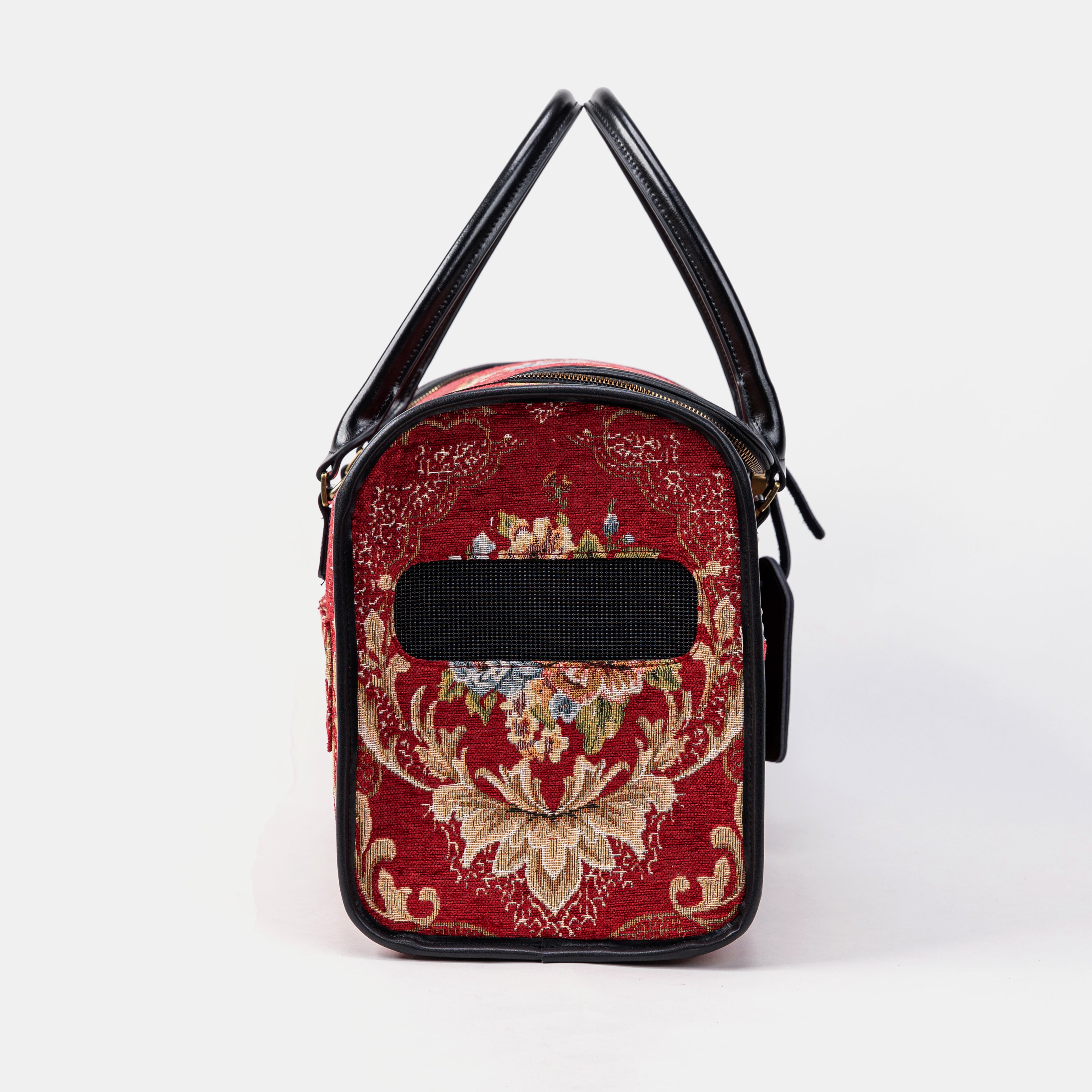 Travel Dog Carrier Bag Floral Red Side Mesh
