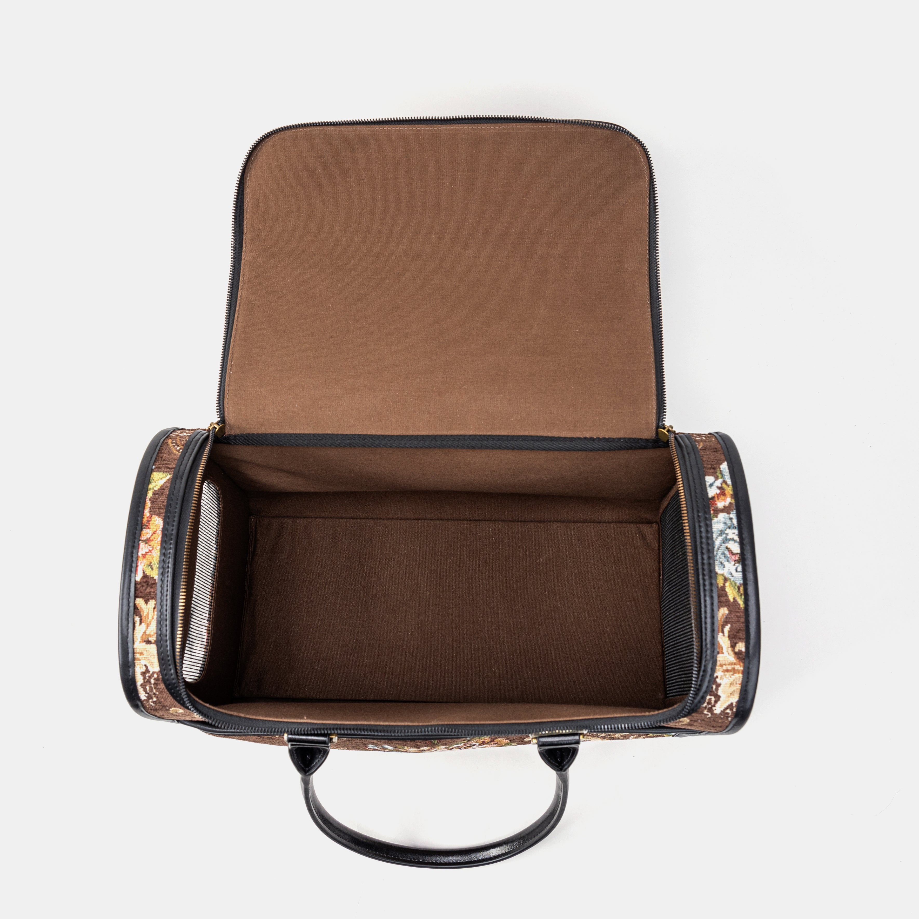 Travel Dog Carrier Bag Floral Brown Inside