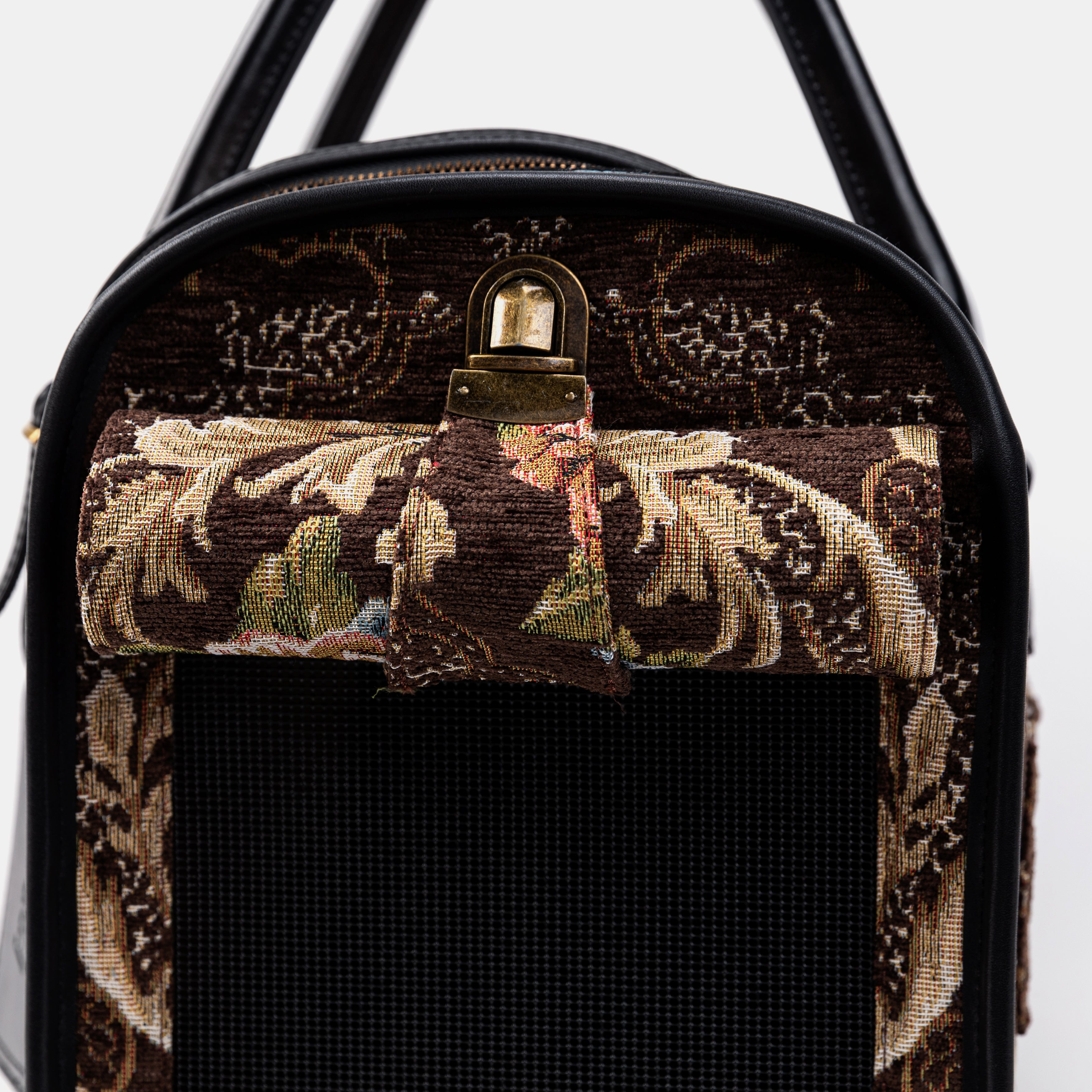 Travel Dog Carrier Bag Floral Brown Roll Up Flap
