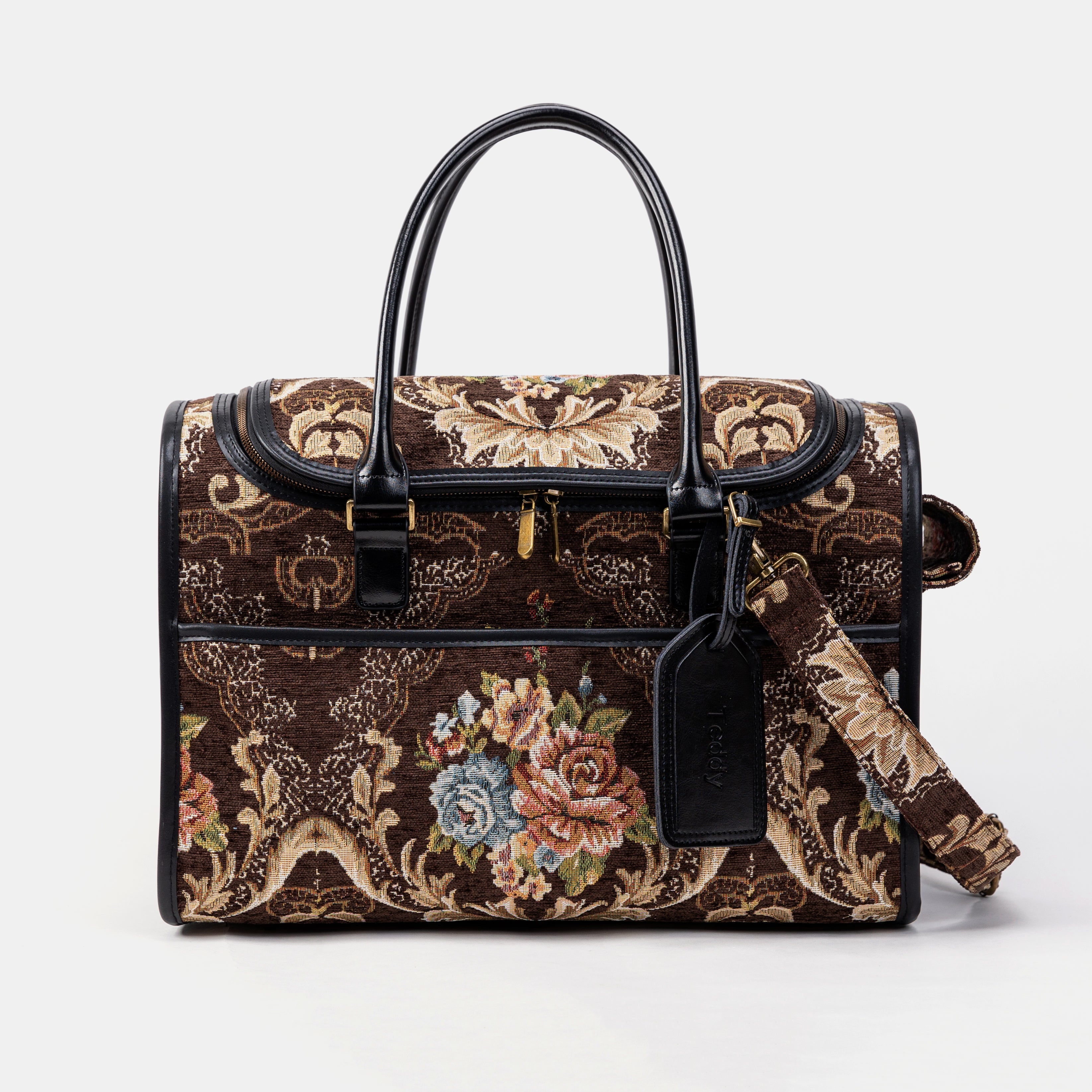 Travel Dog Carrier Bag Floral Brown Front