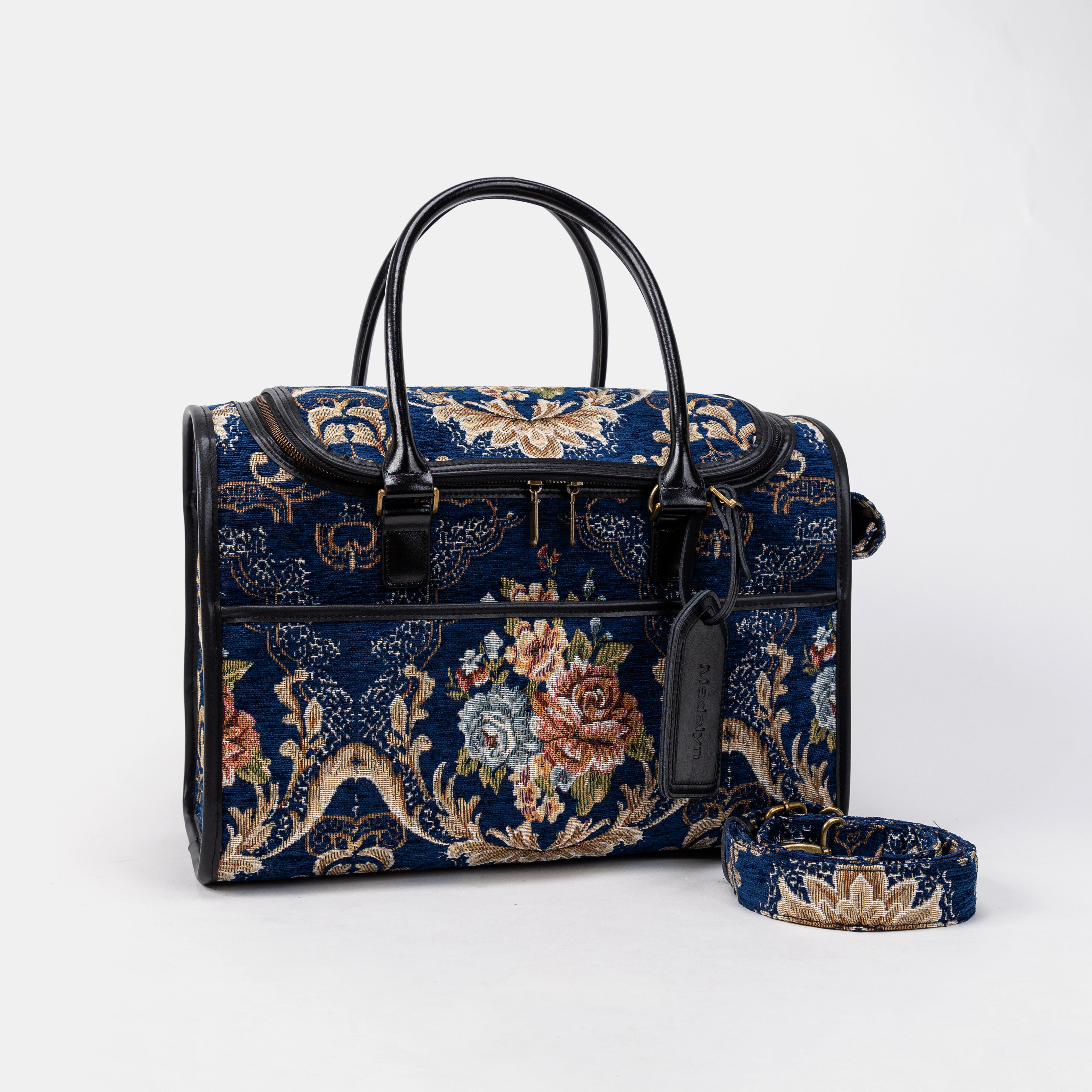 Travel Dog Carrier Bag Floral Blue Shoulder Strap