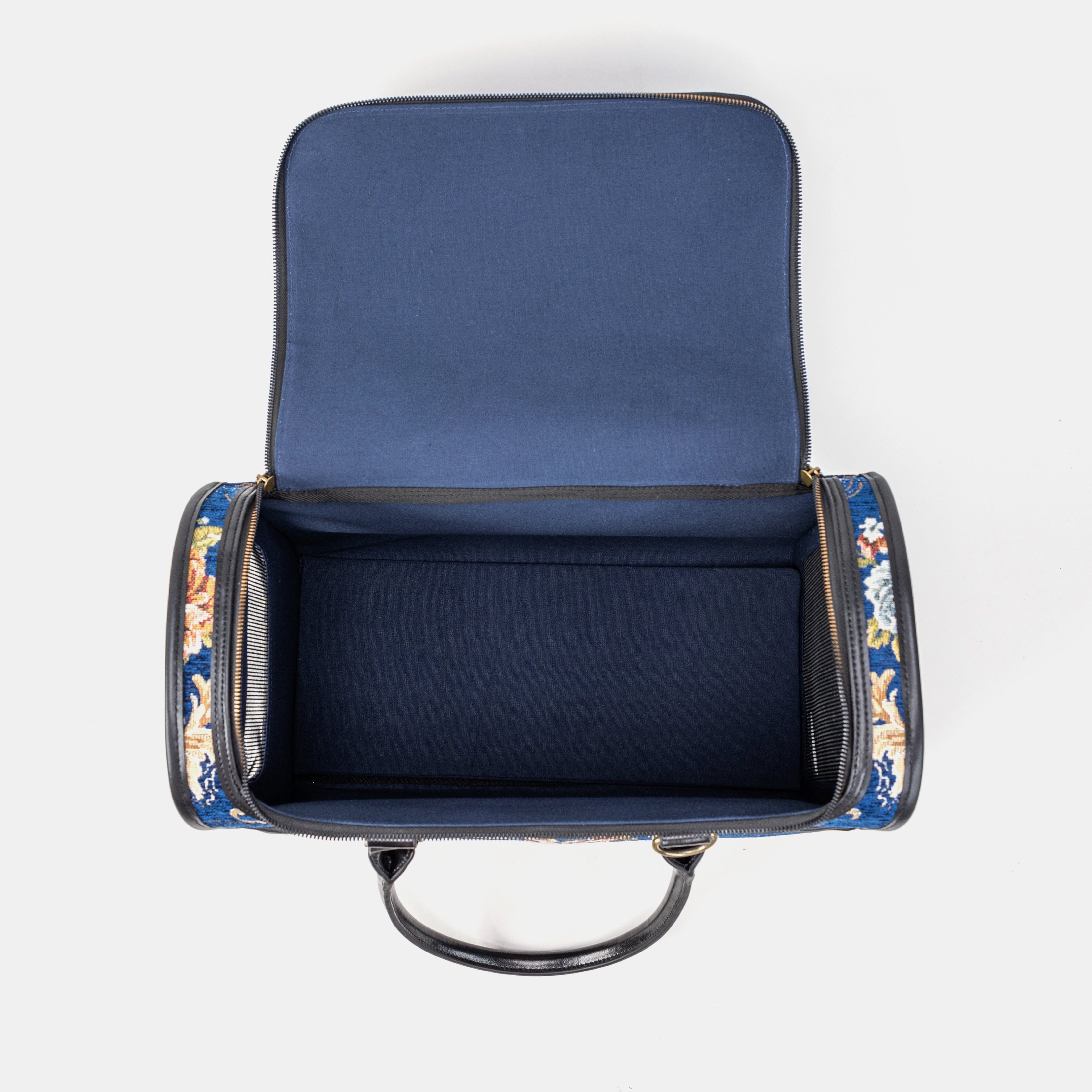 Travel Dog Carrier Bag Floral Blue Inside