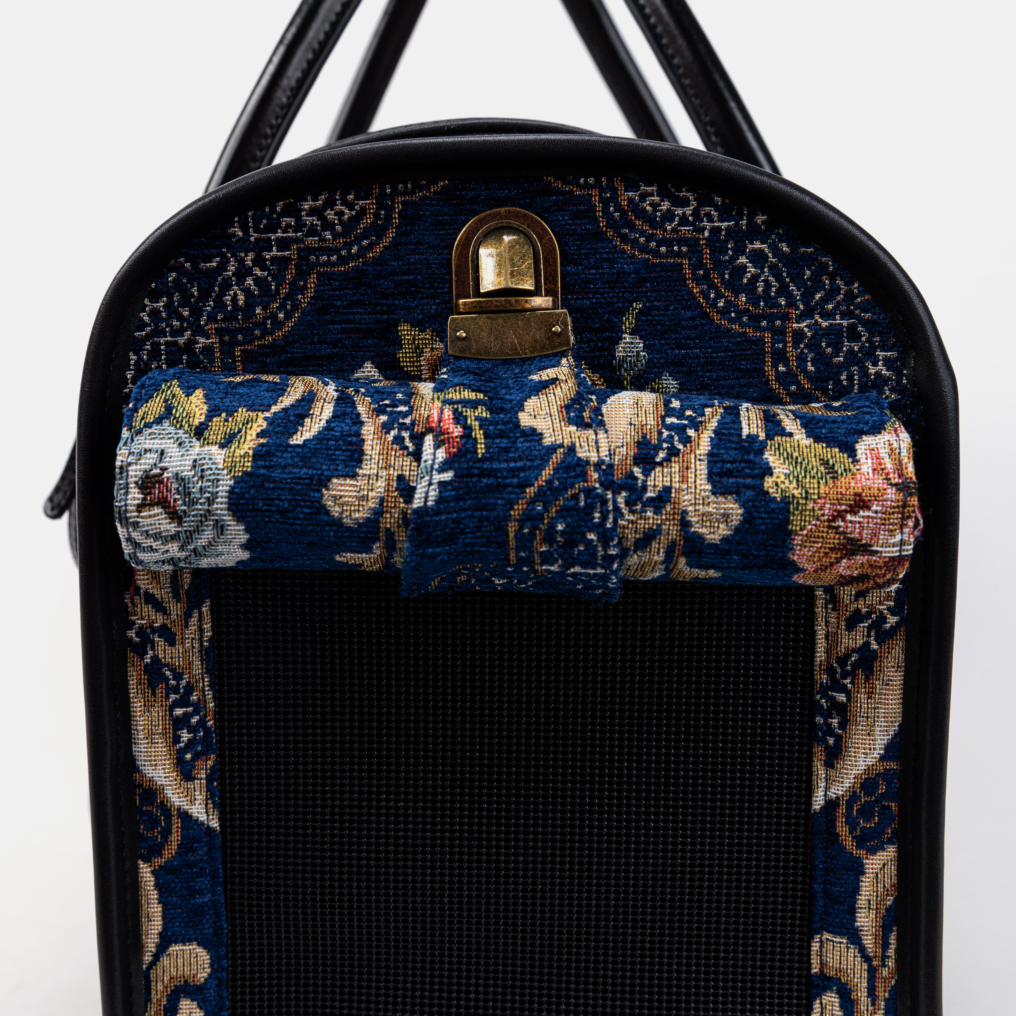 Travel Dog Carrier Bag Floral Blue Roll Up Flap