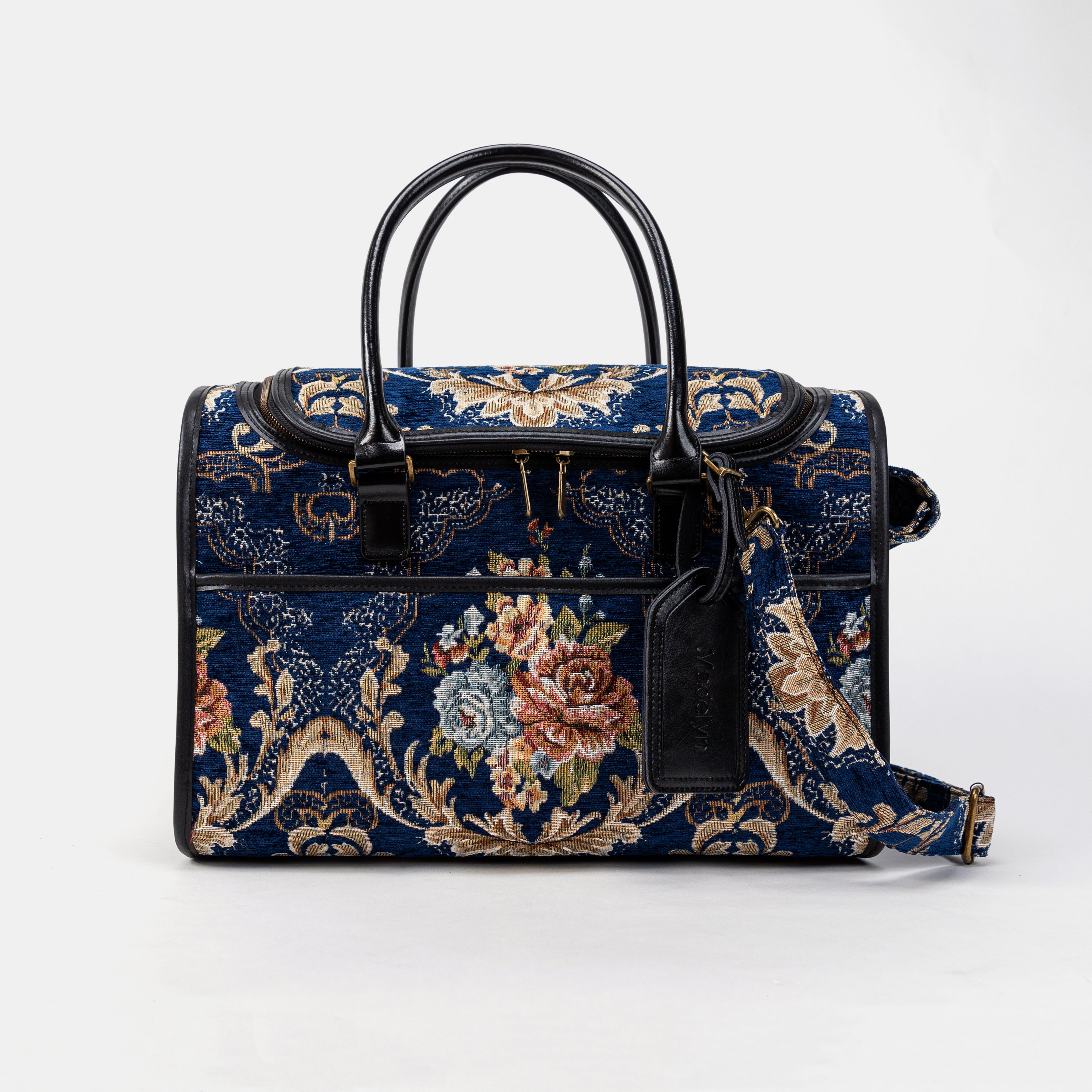 Travel Dog Carrier Bag Floral Blue Front