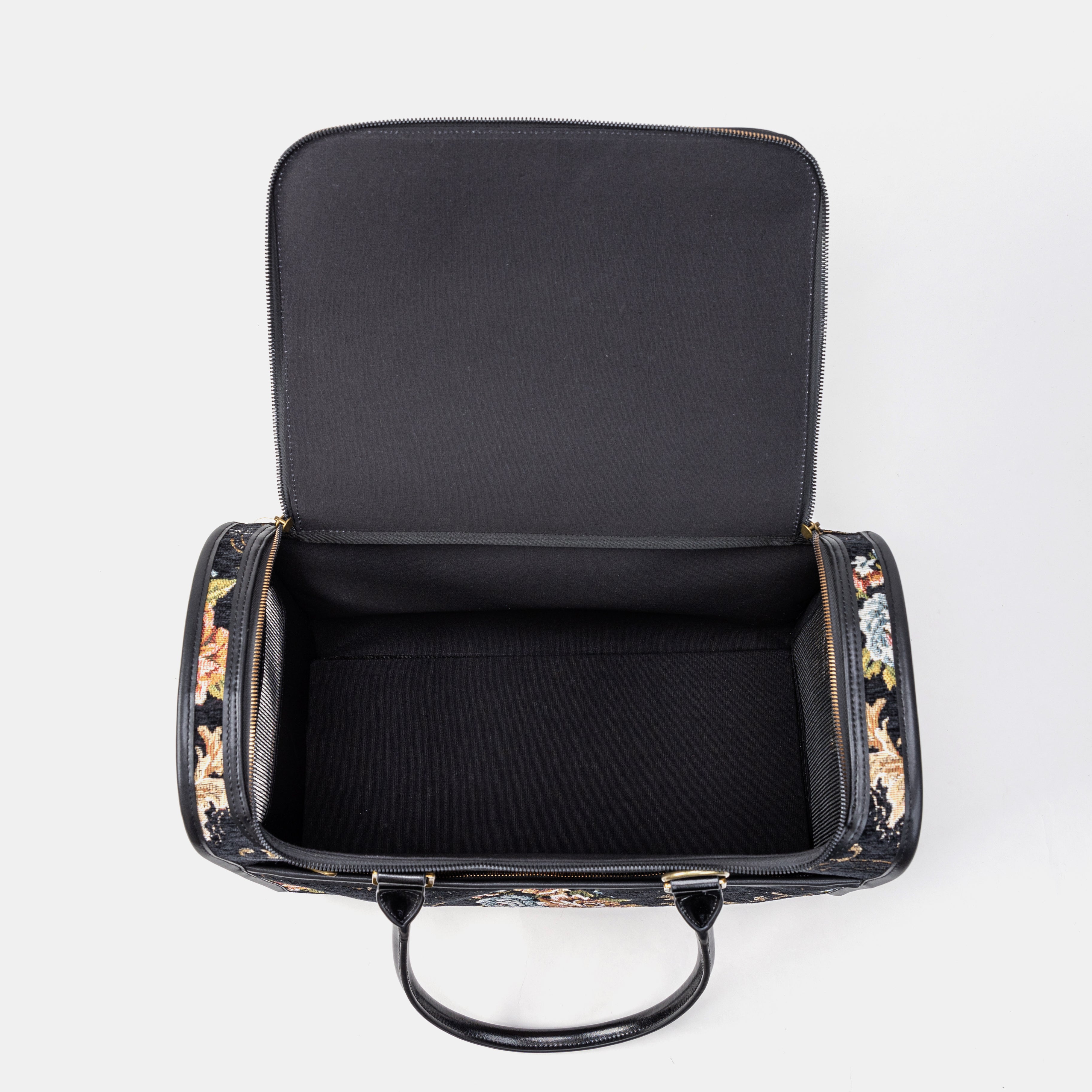 Travel Dog Carrier Bag Floral Black Inside