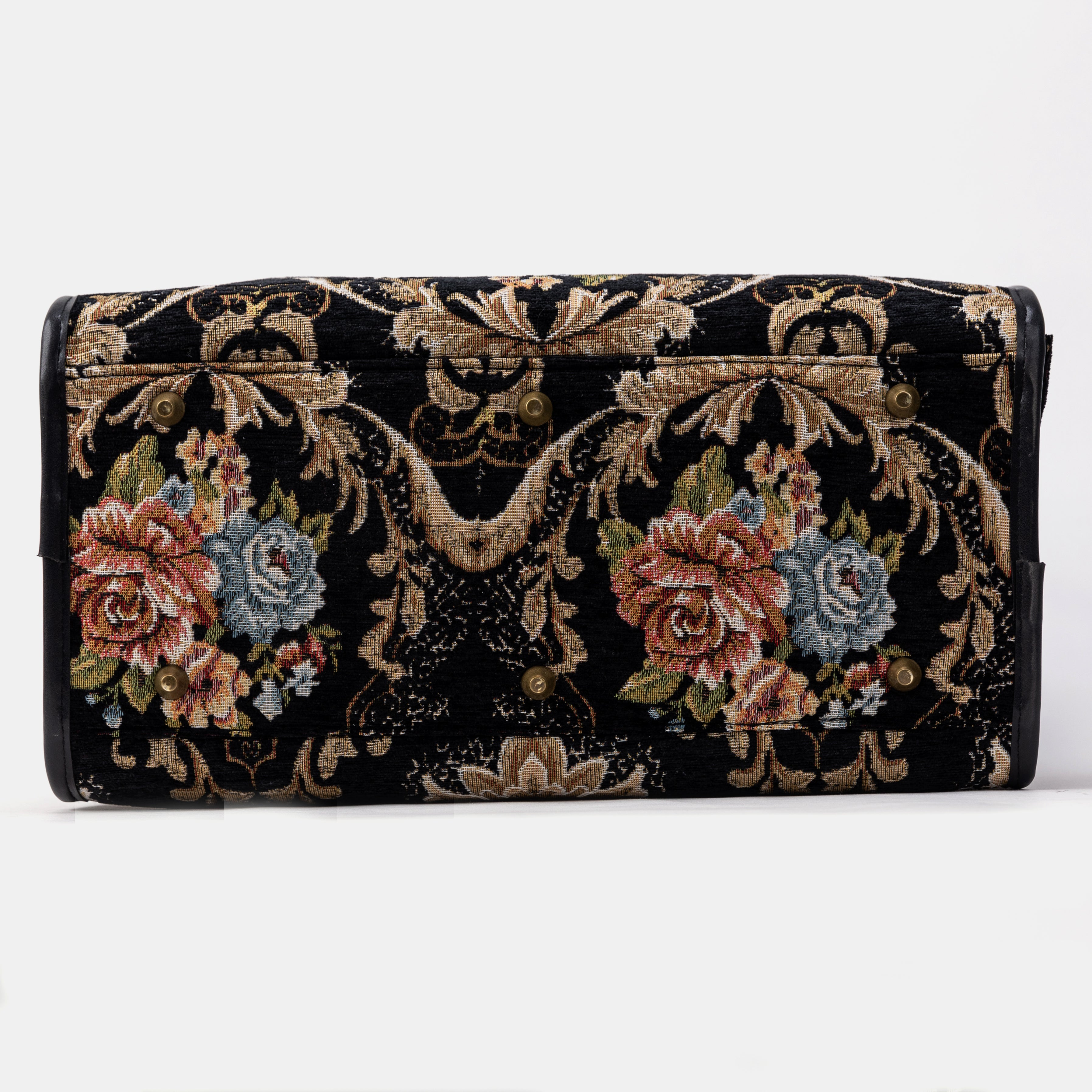 Travel Dog Carrier Bag Floral Black Bottom