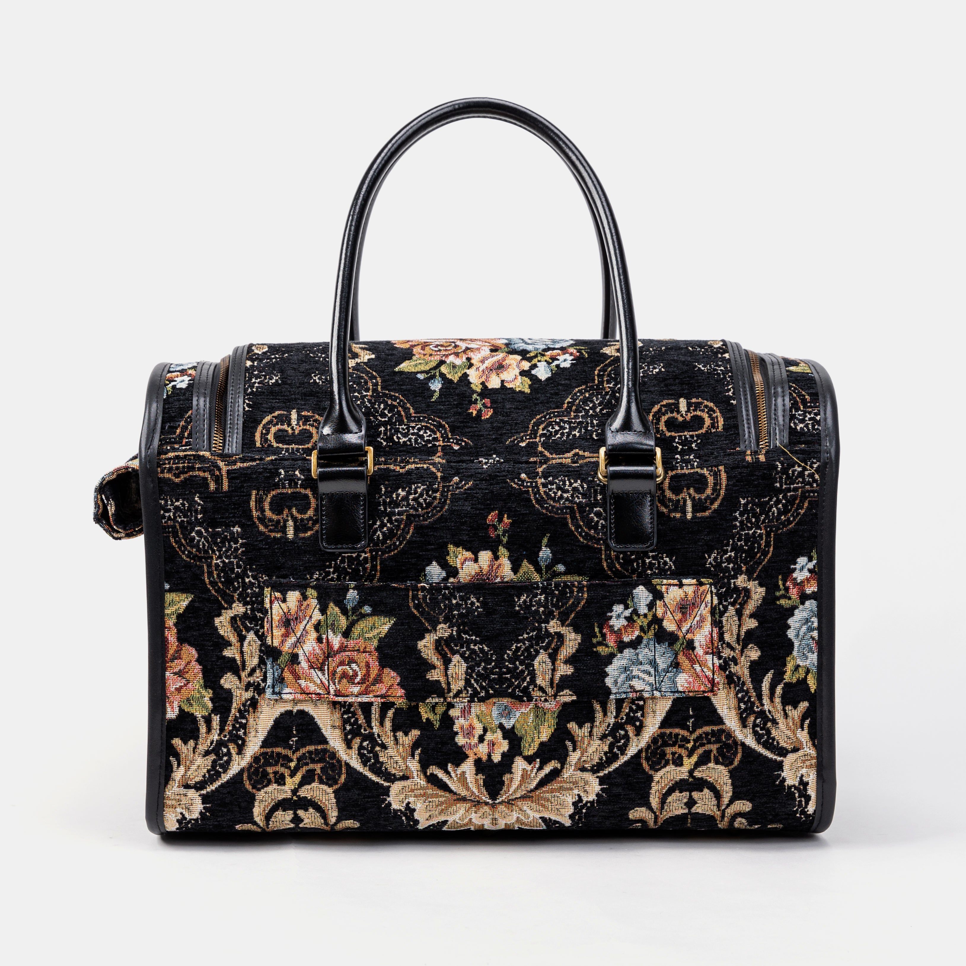 Travel Dog Carrier Bag Floral Black Back