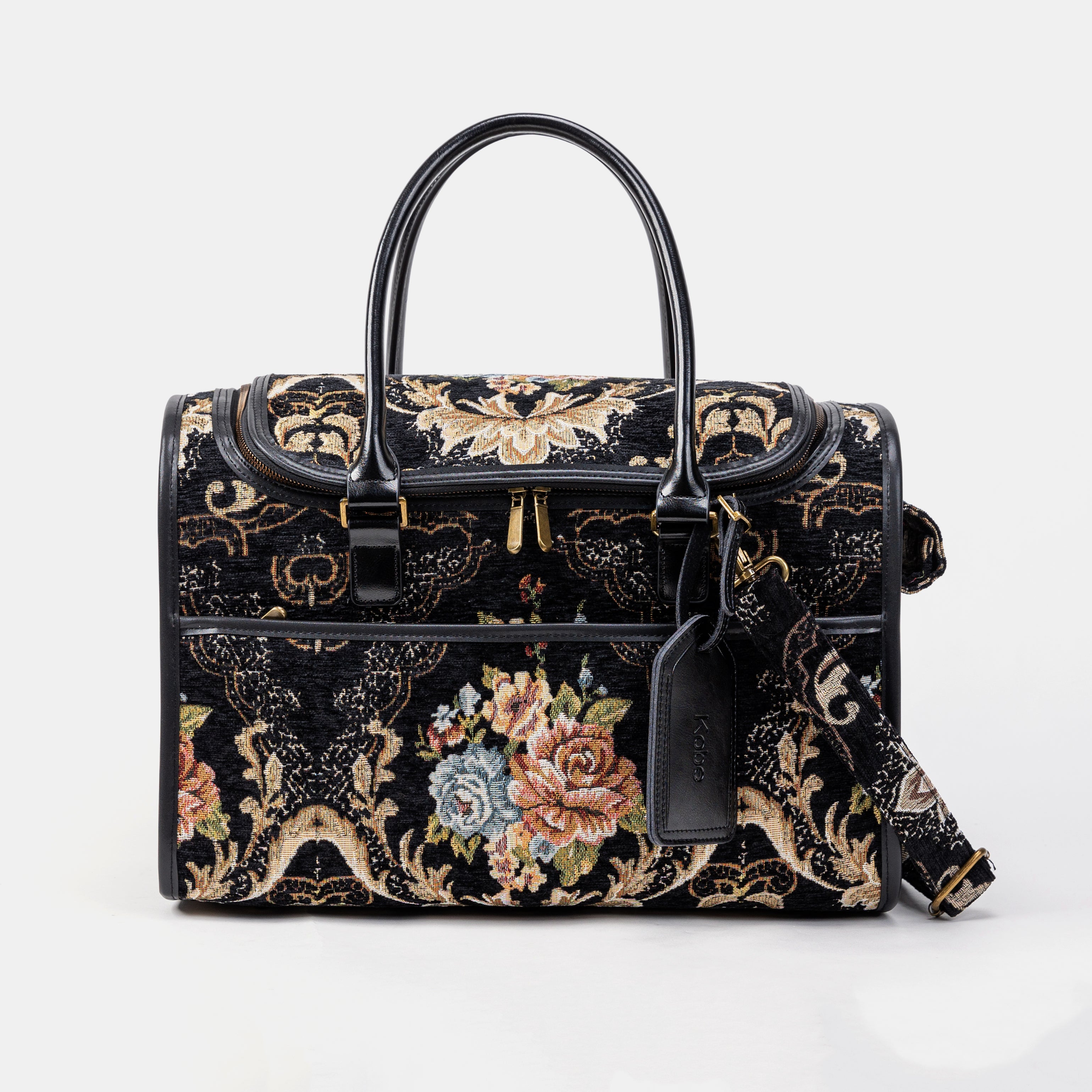 Travel Dog Carrier Bag Floral Black Front