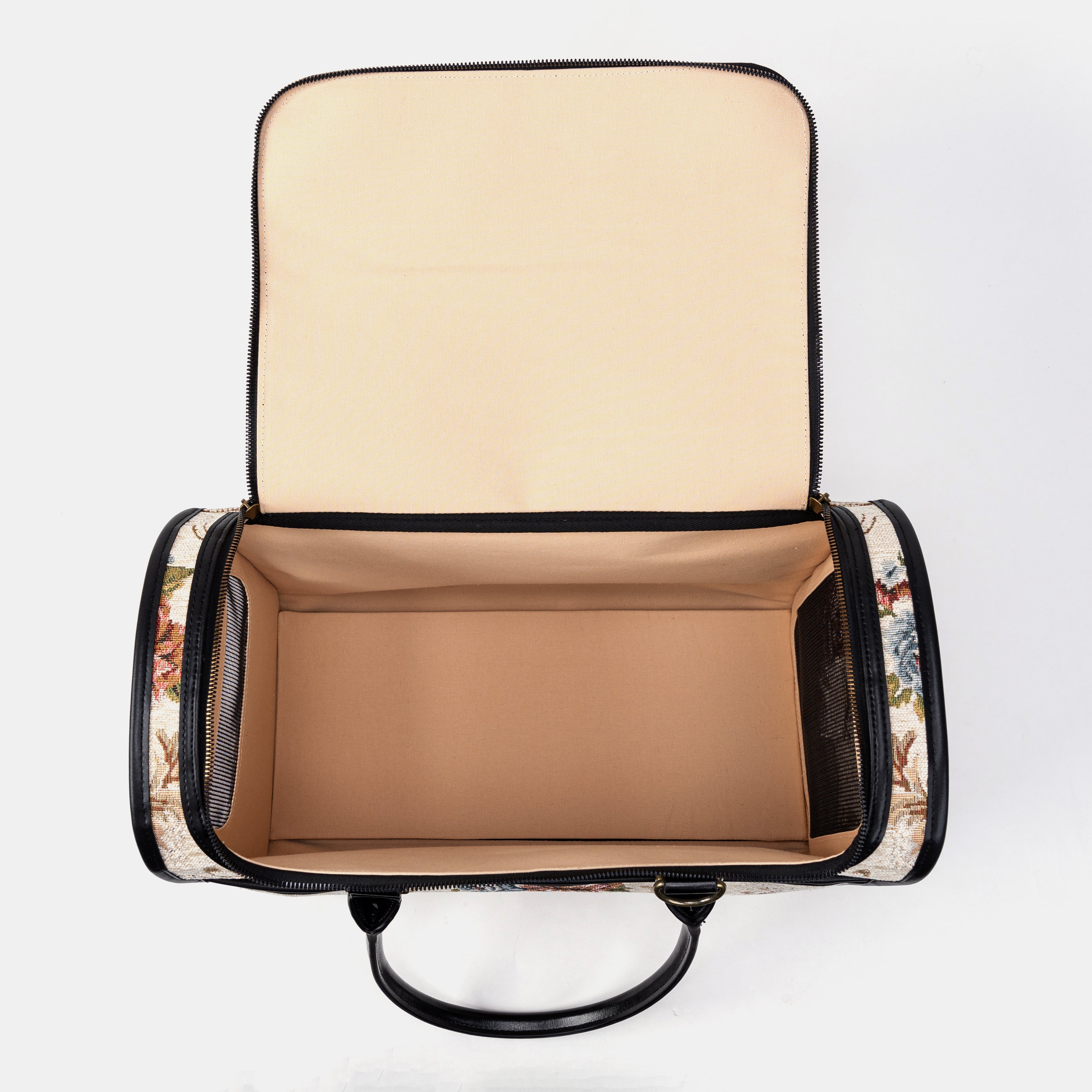 Travel Dog Carrier Bag Floral Cream Bottom Inside