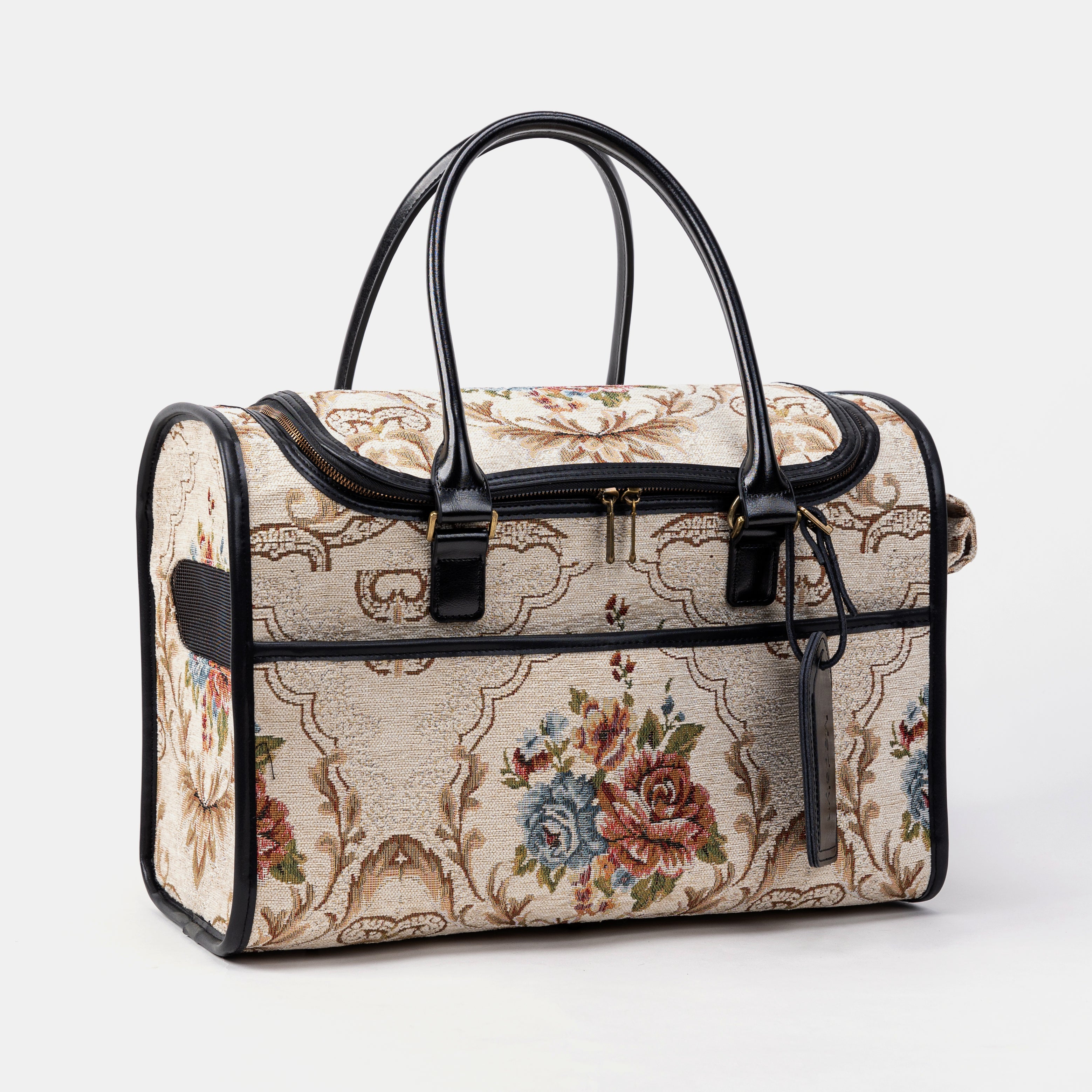 Travel Dog Carrier Bag Floral Cream Overview