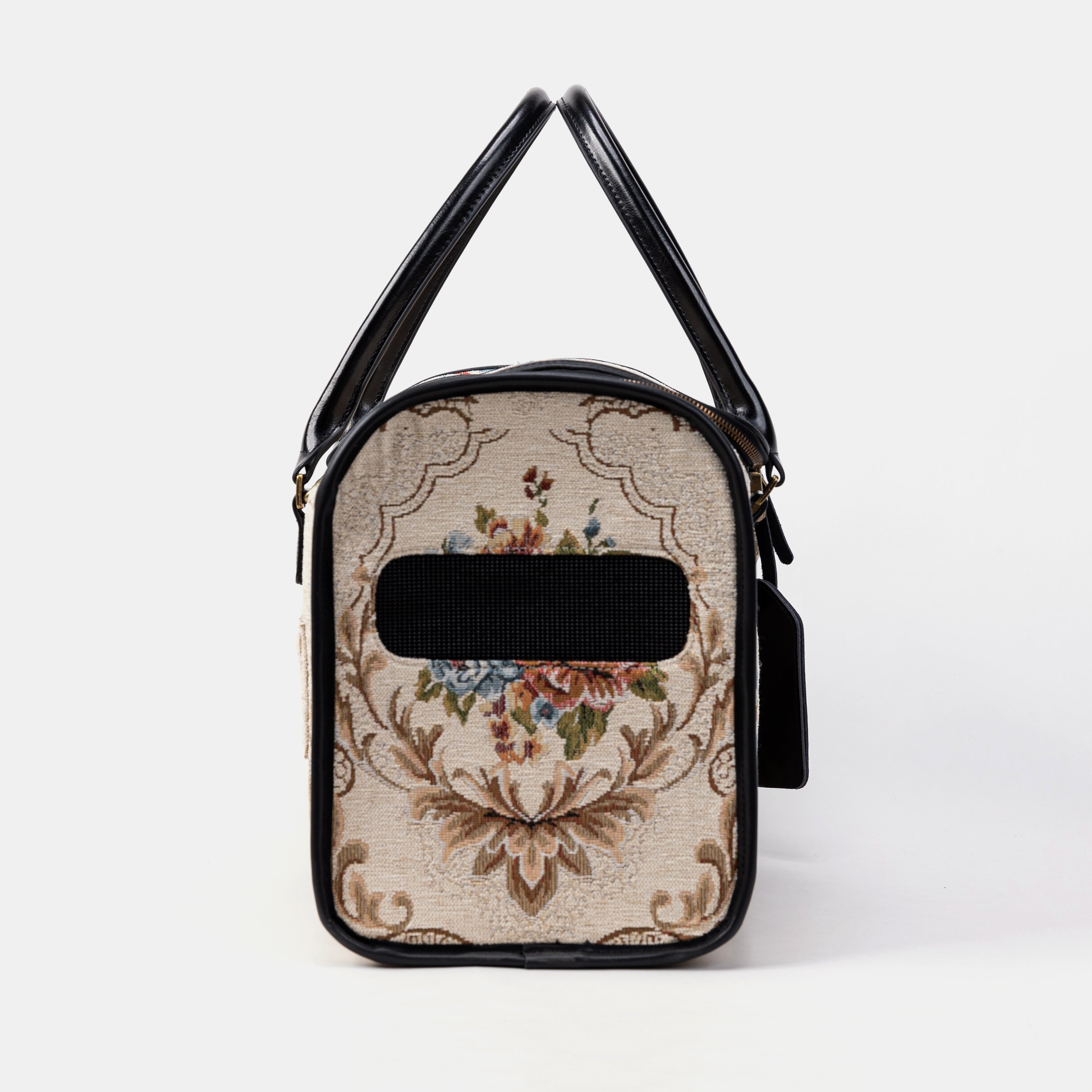 Travel Dog Carrier Bag Floral Cream Side Mesh