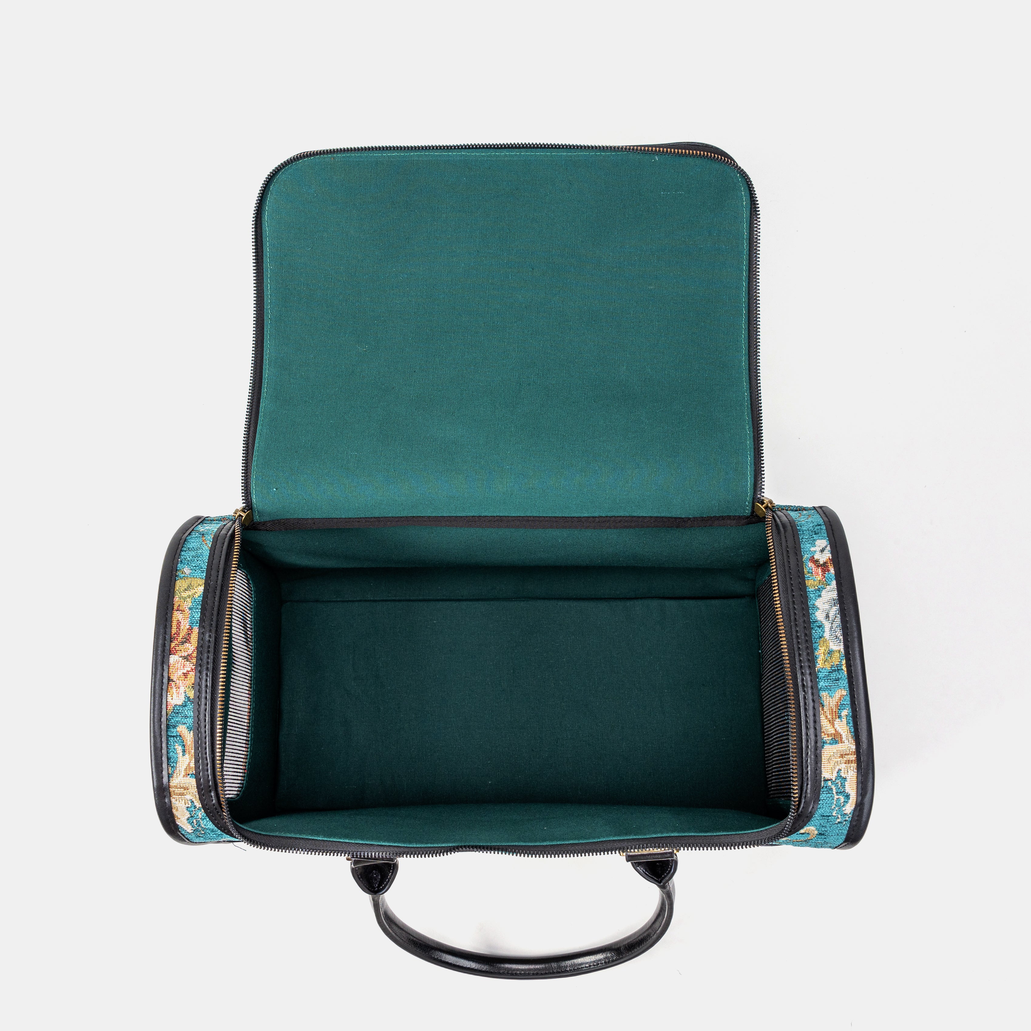 Travel Dog Carrier Bag Floral Teal Inside