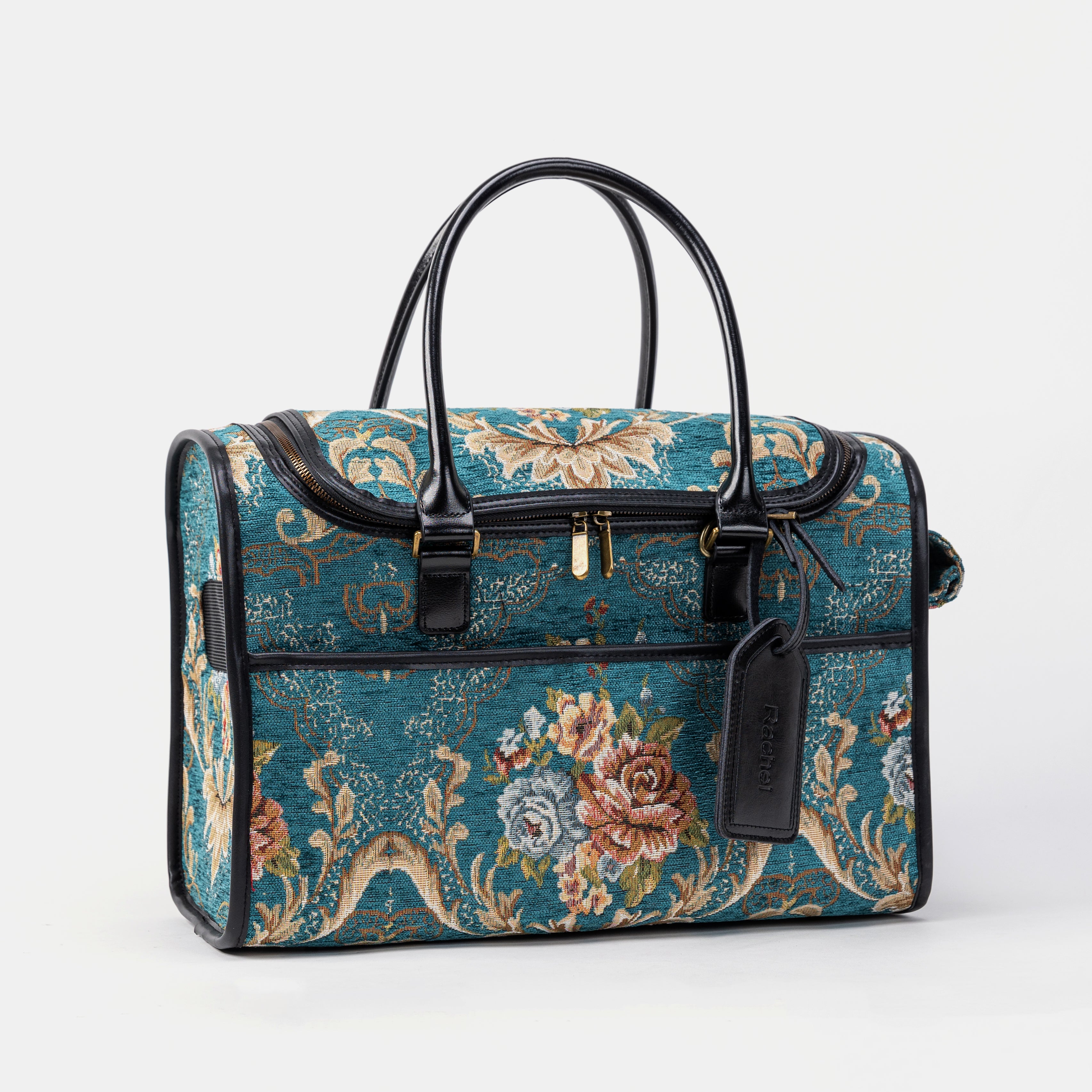 Travel Dog Carrier Bag Floral Teal Overview