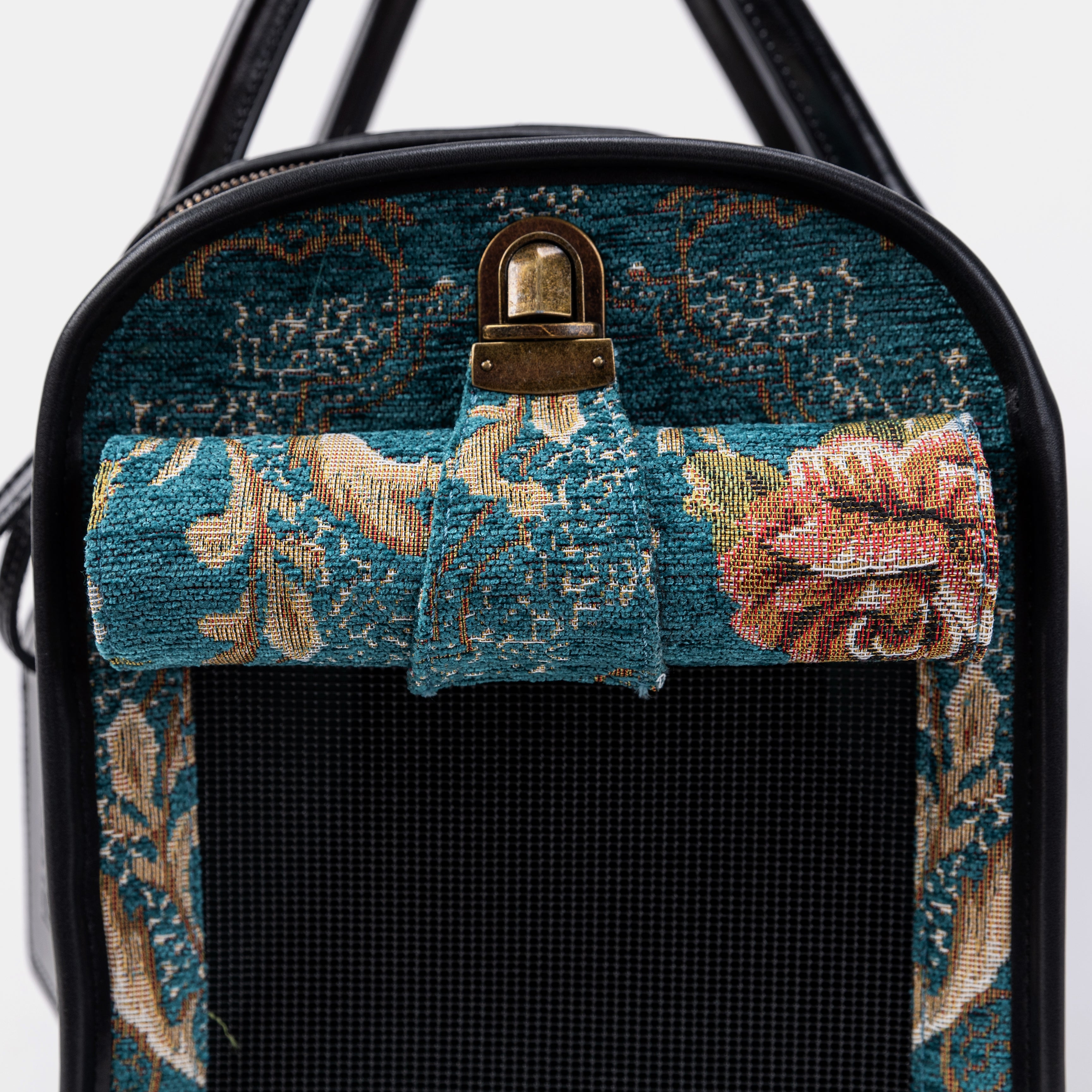 Travel Dog Carrier Bag Floral Teal Roll Up Flap