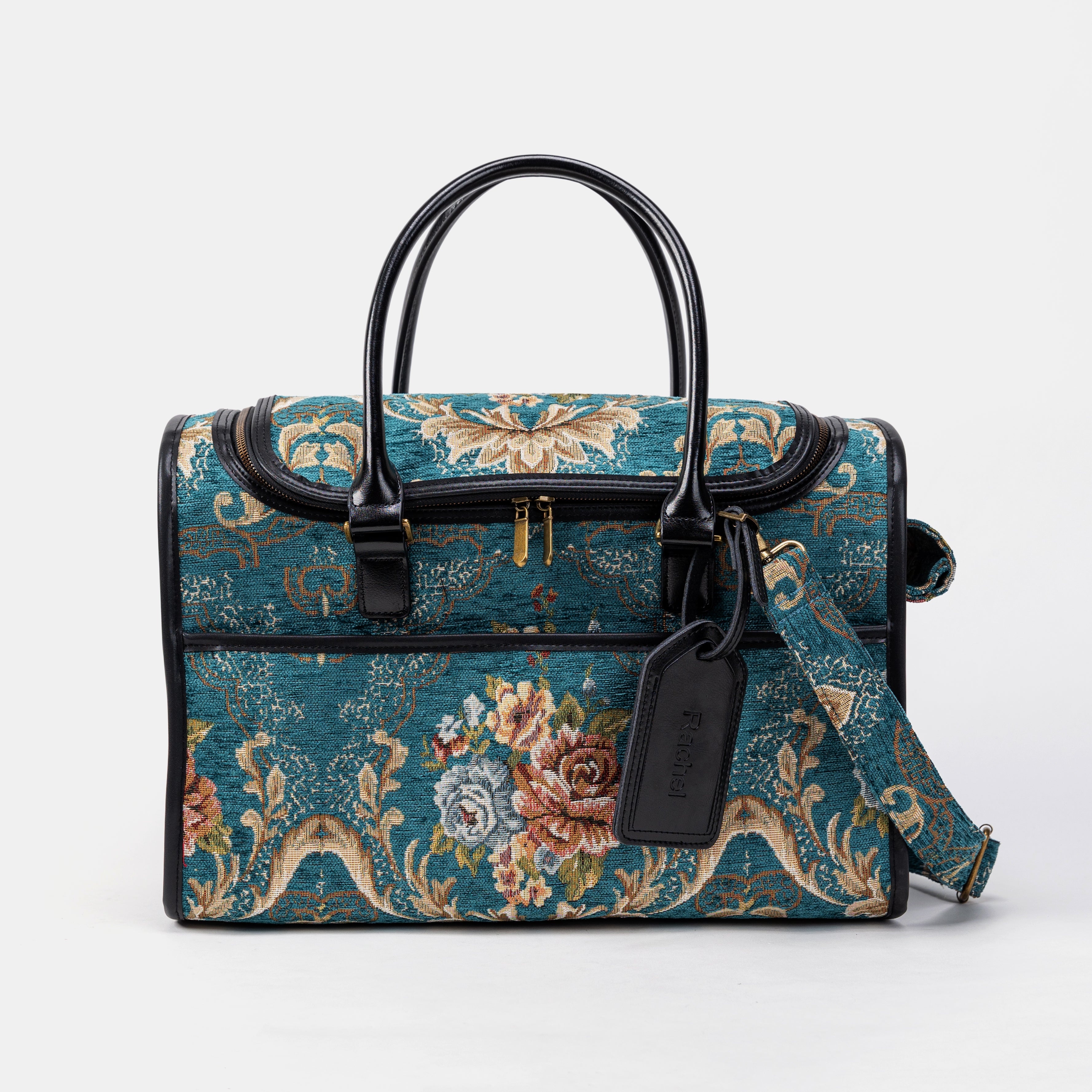 Travel Dog Carrier Bag Floral Teal Front