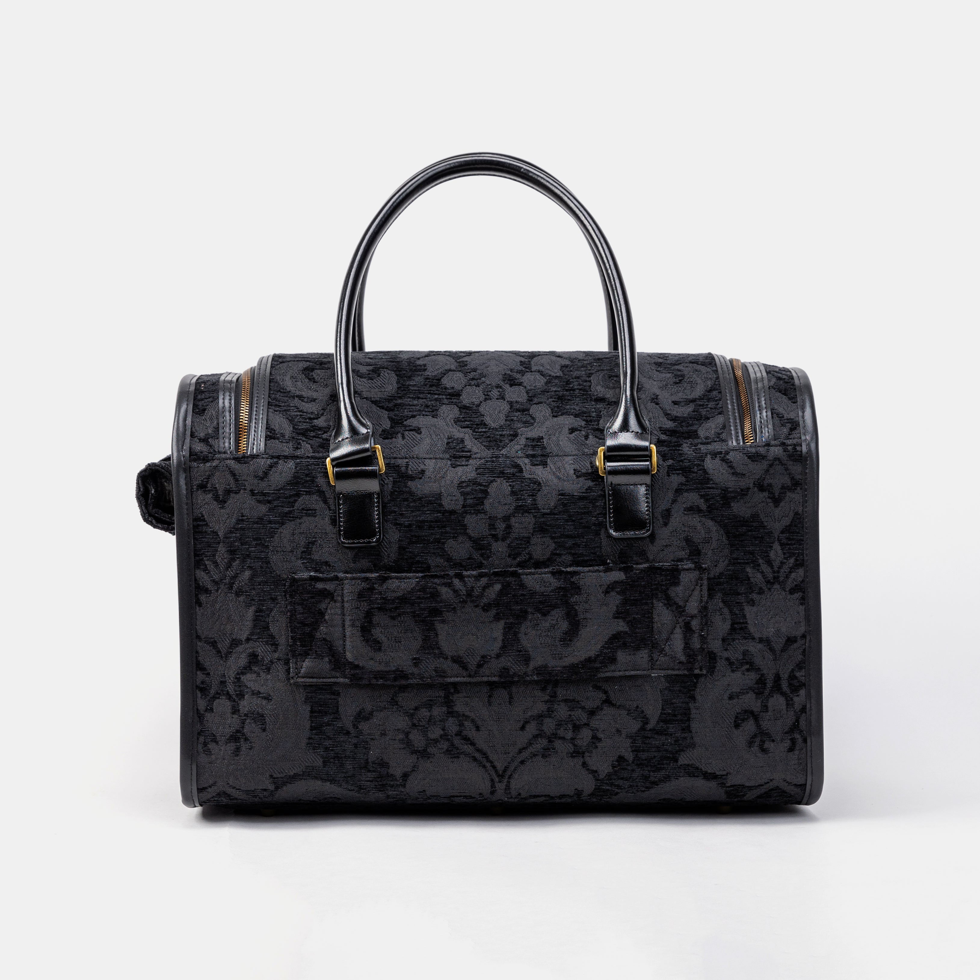 Travel Dog Carrier Bag Victorian Blossom Black Back