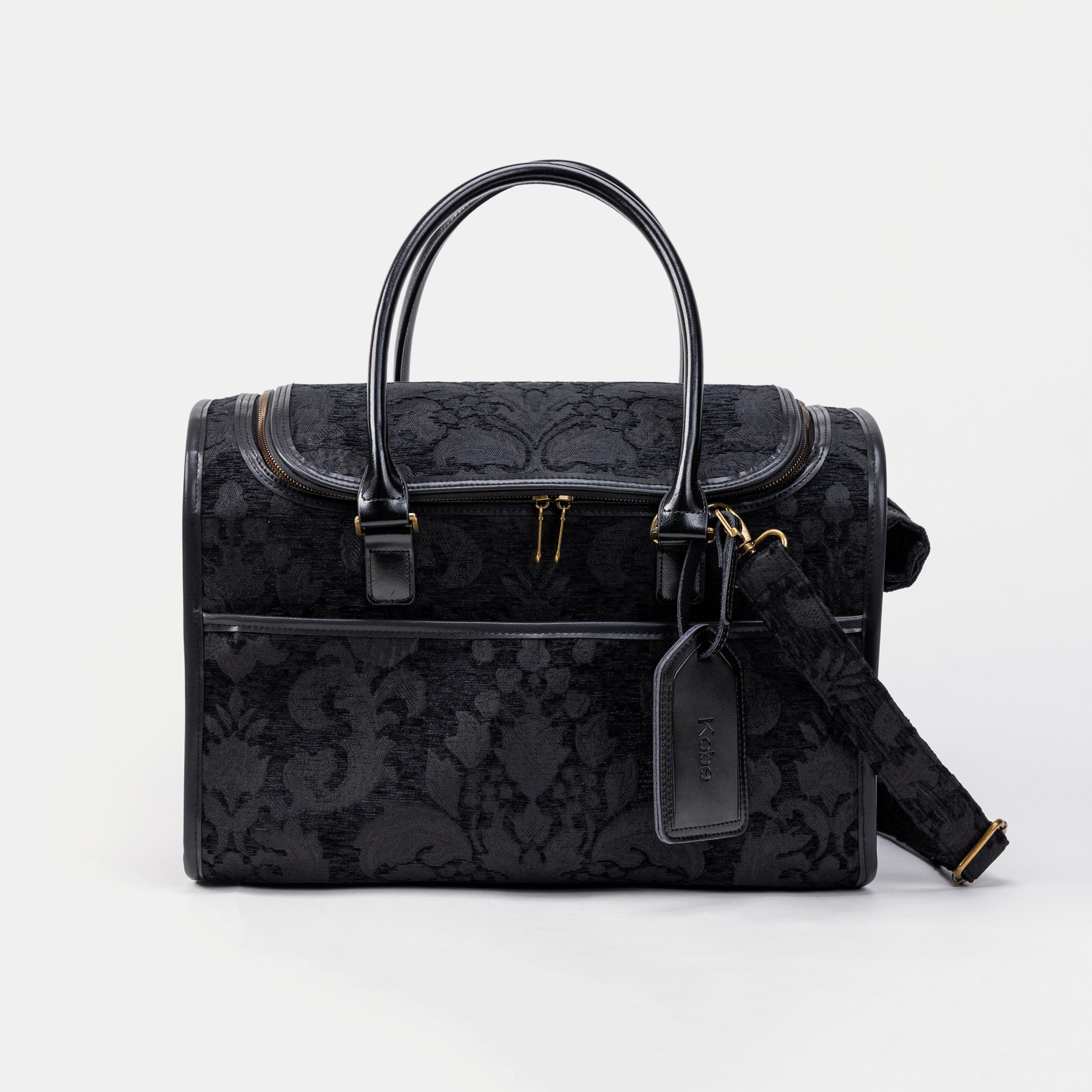 Travel Dog Carrier Bag Victorian Blossom Black Front