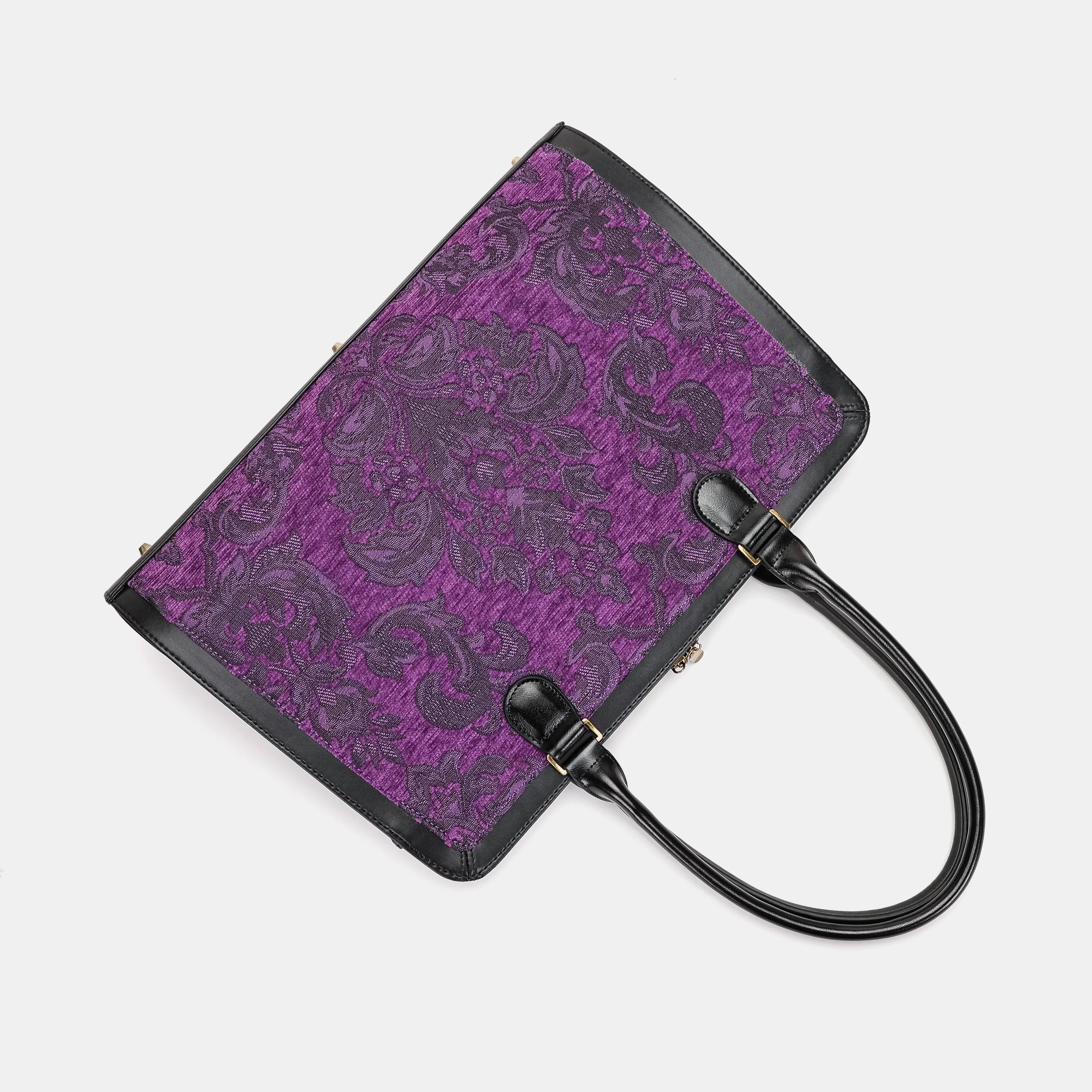 Victorian Blossom Purple Business Tote-lay flat