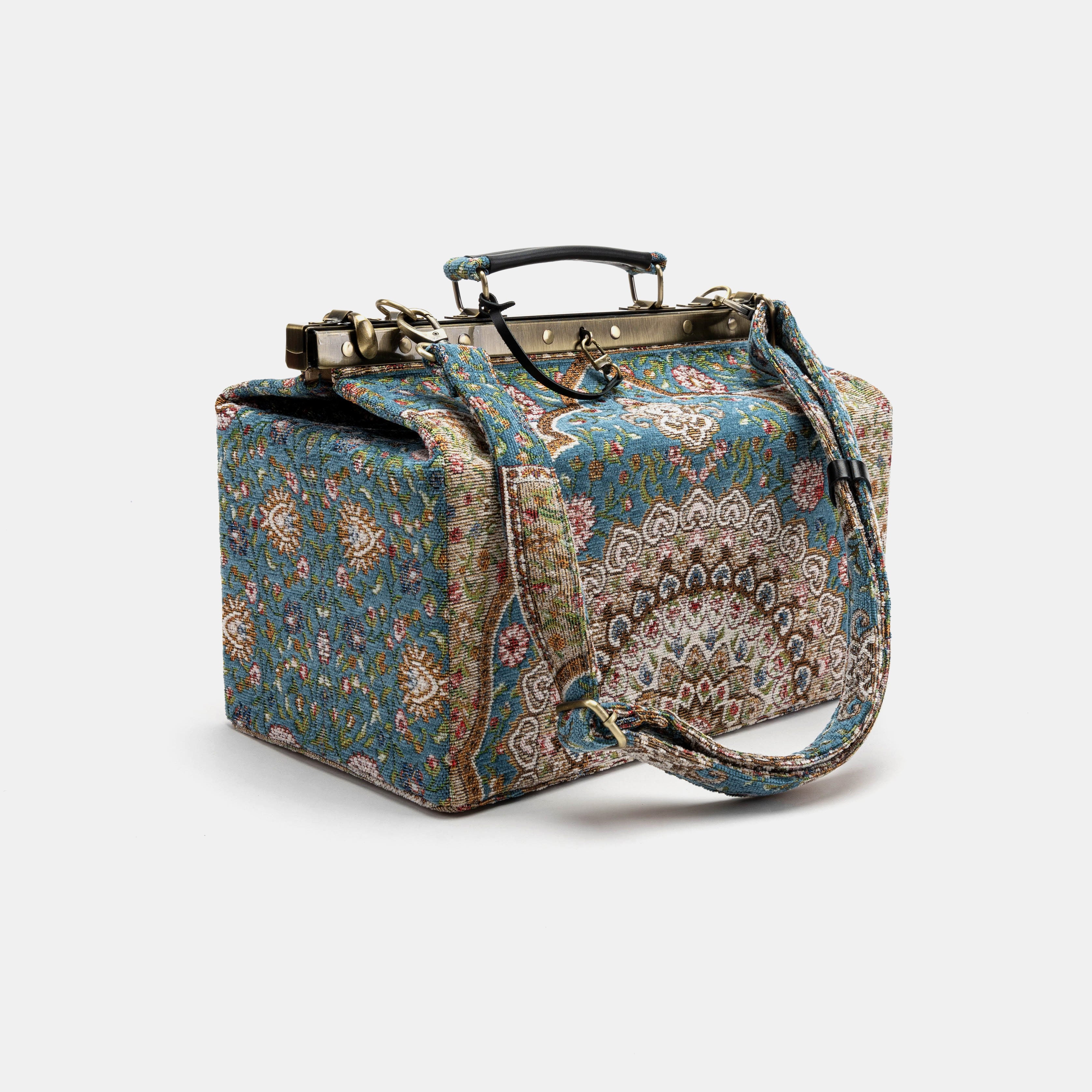 Oriental Blue Genevieve Carpet Gladstone Bag with shoulder strap