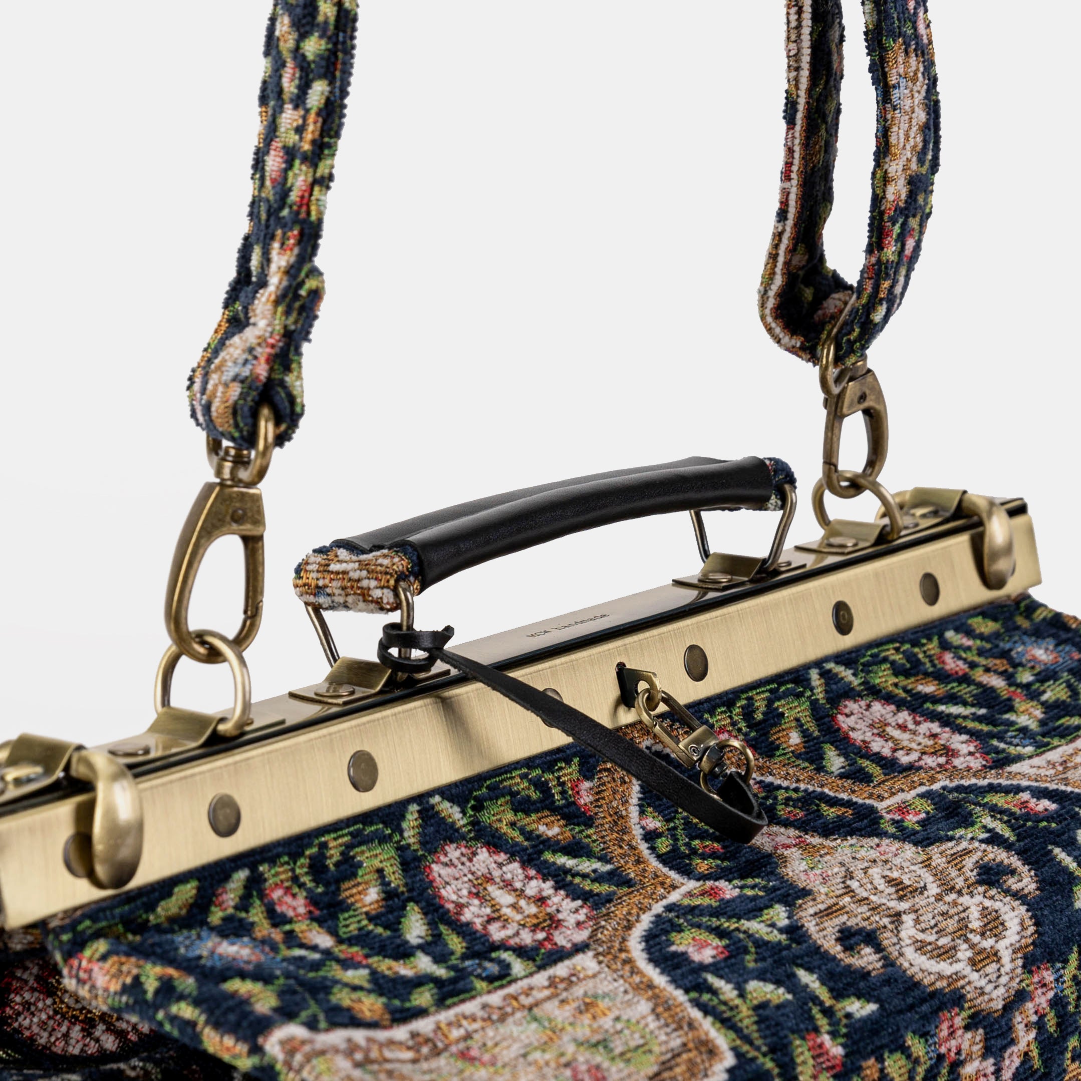Oriental Navy Genevieve Carpet Gladstone Bag Doctor Bag of America handle