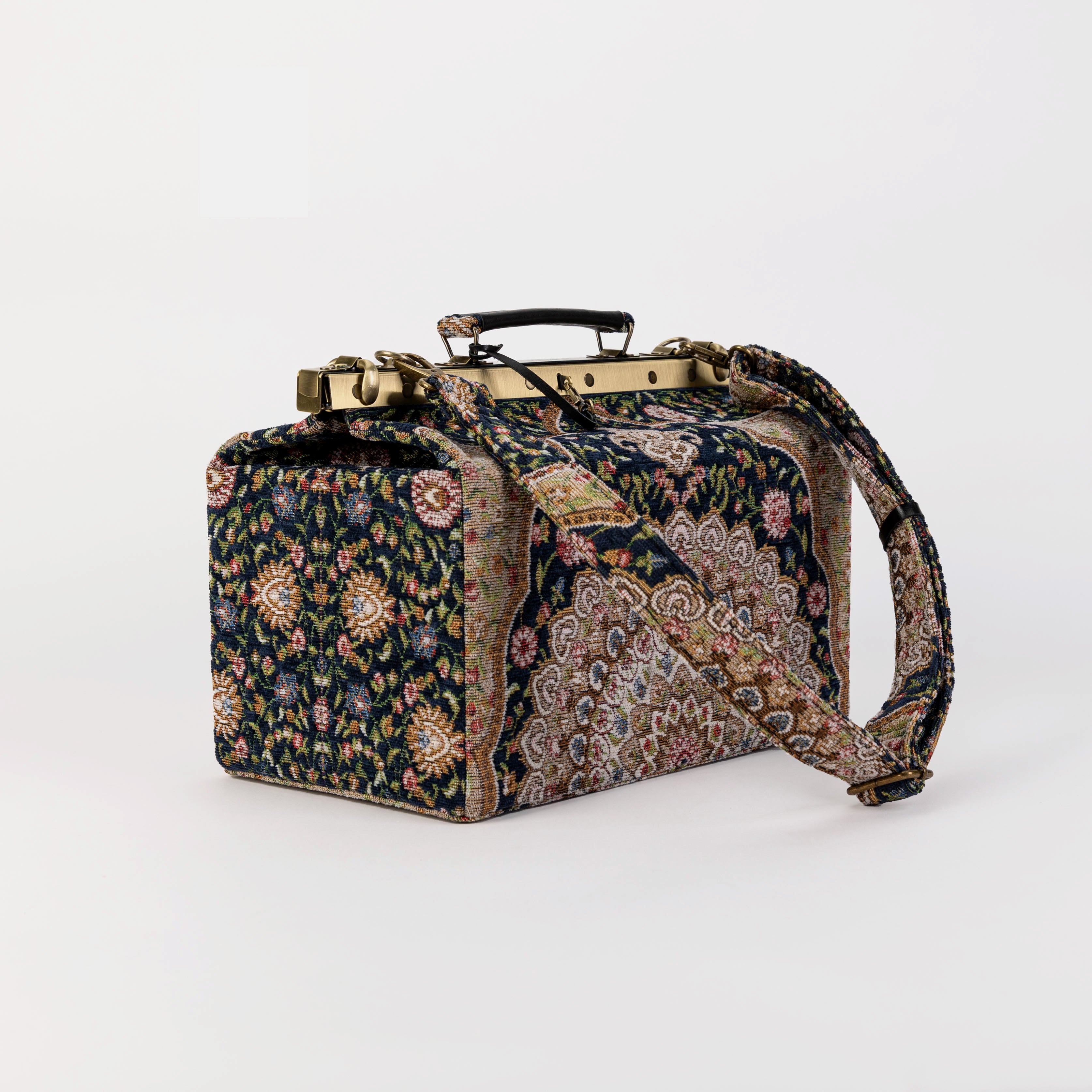 Oriental Navy Genevieve Carpet Gladstone Bag Doctor Bag of America with shoulder strap