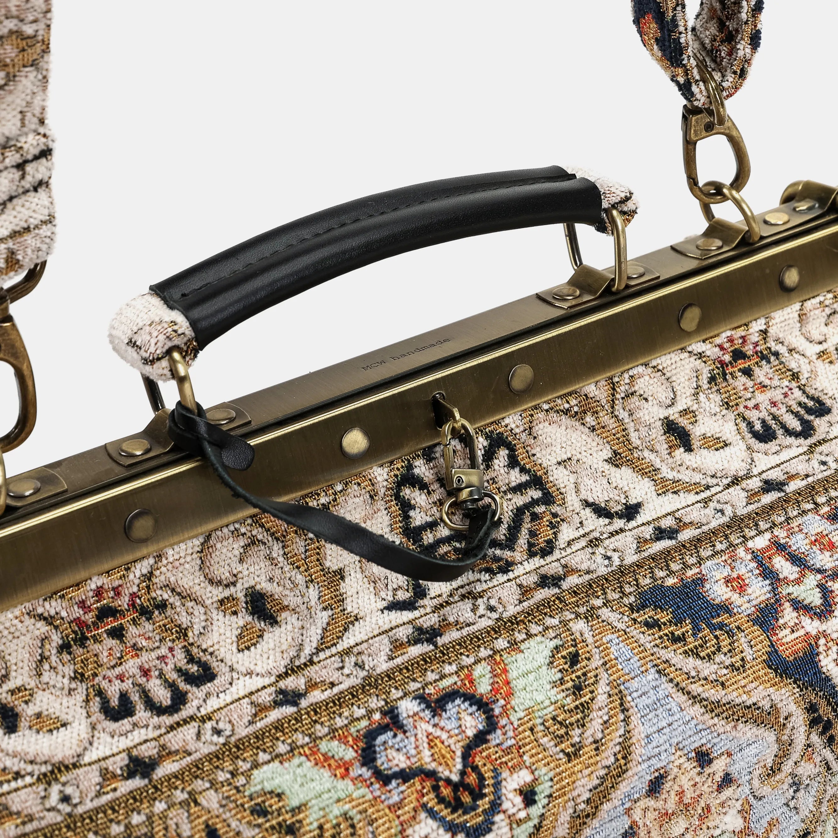 Gladstone Bag Carpet Doctor Bag Victorian Weekender Bag Shoulder Frame Bag Genevieve Golden Age Navy Carpetbagger Carpetbag of America handle