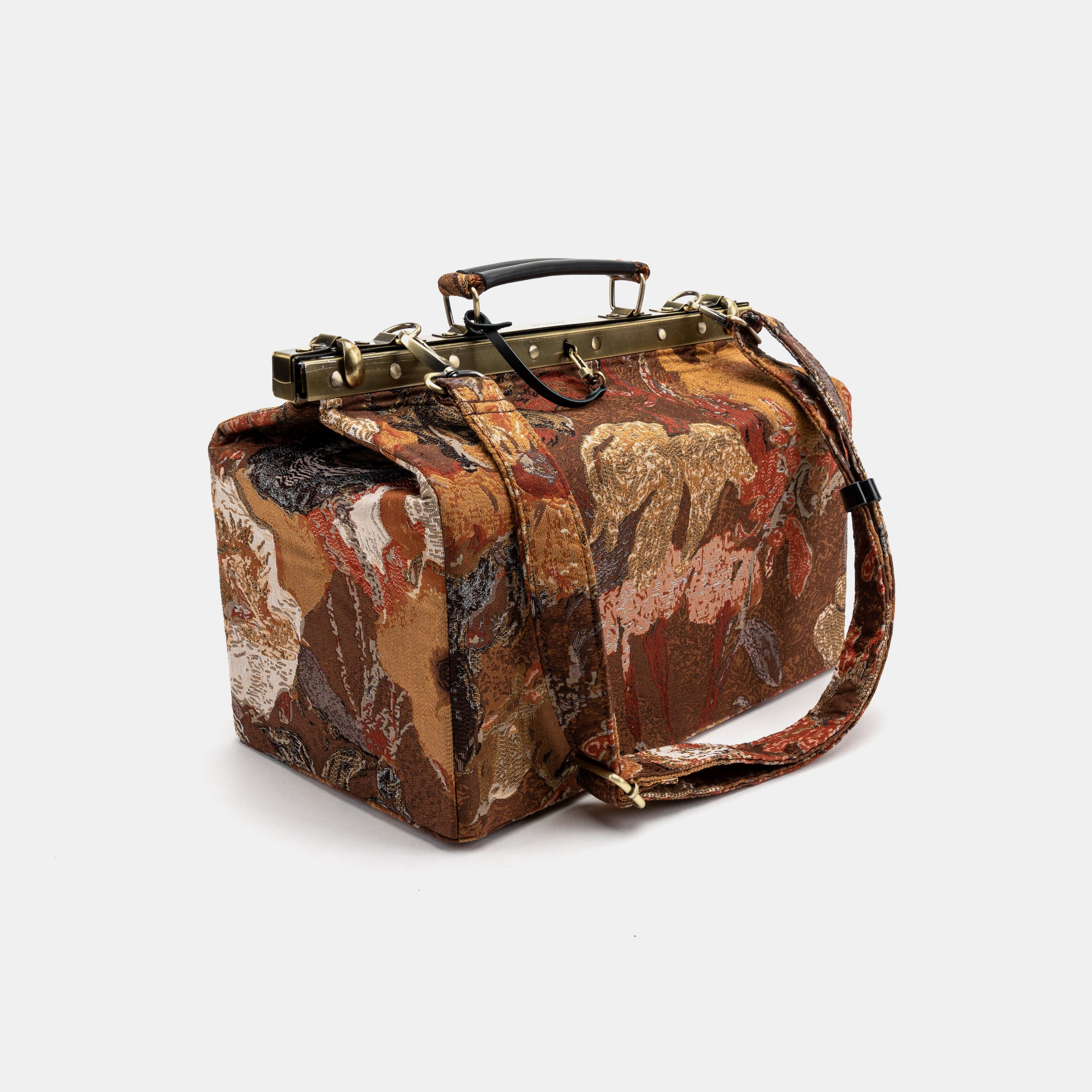 Abstract Brown Genevieve Carpet Gladstone Bag with shoulder strap