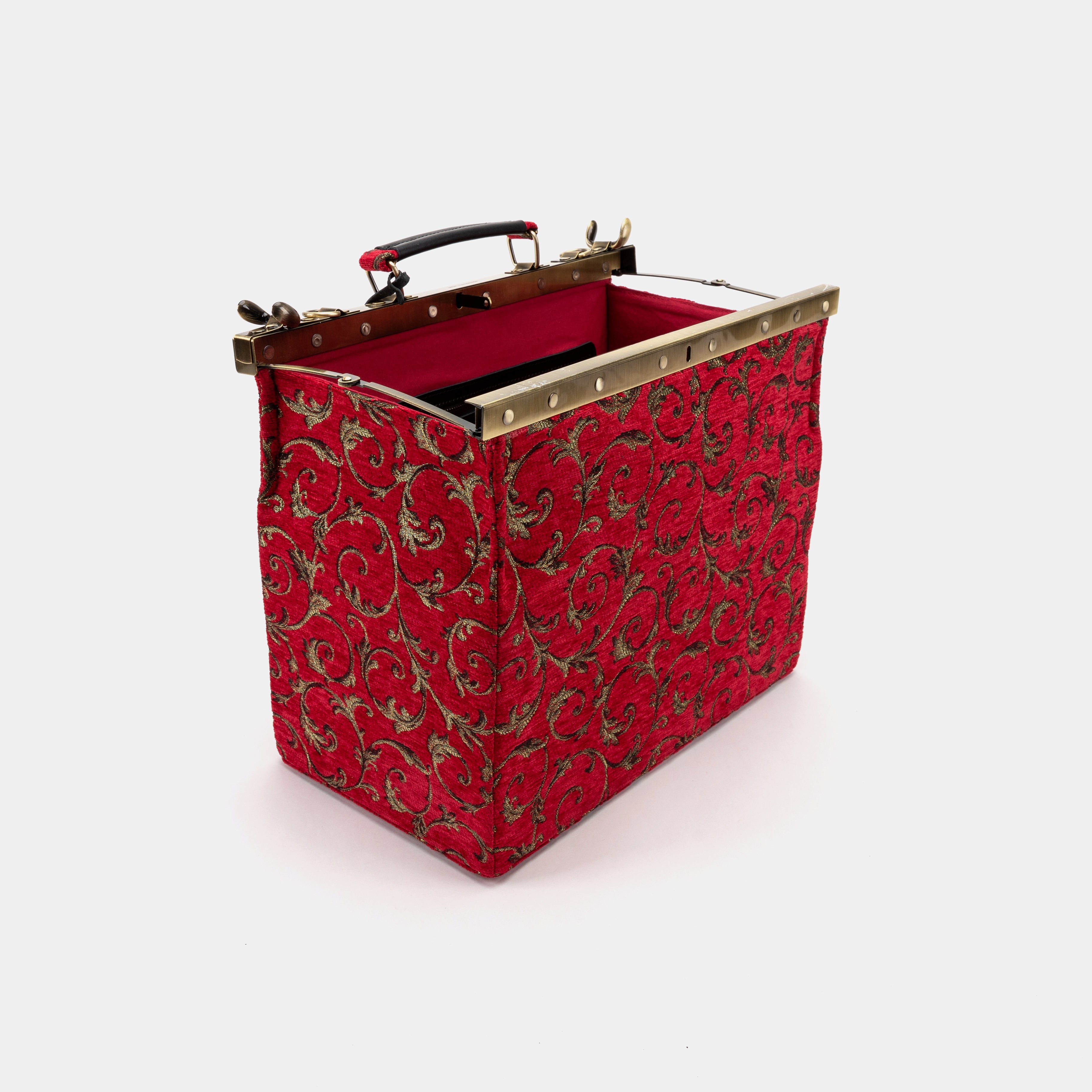Vintage Ivy Red Genevieve Carpet Gladstone Bag open standing
