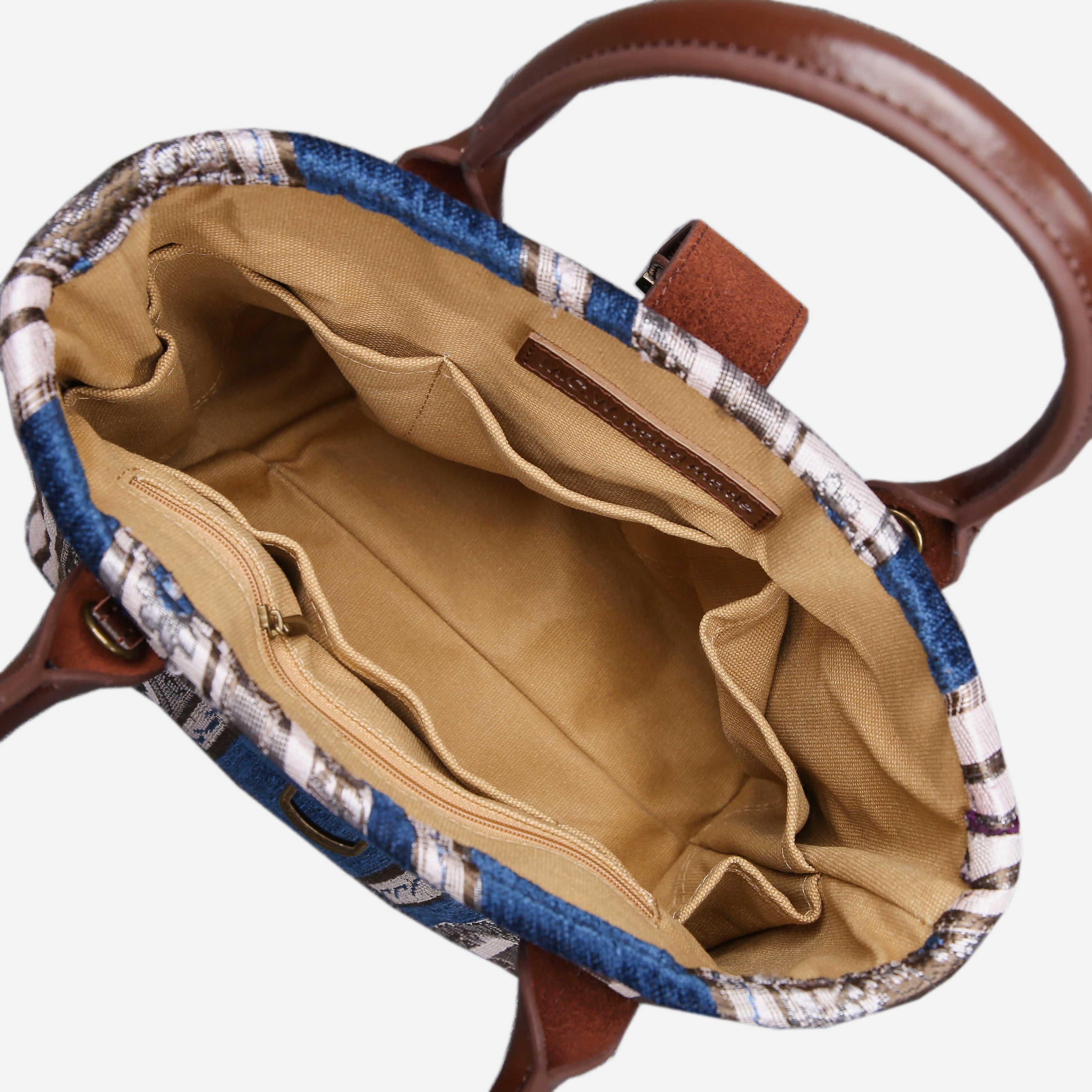 Ethnic Stripes Navy Tuck Lock Carpet Satchel carpet bag MCW Handmade-3