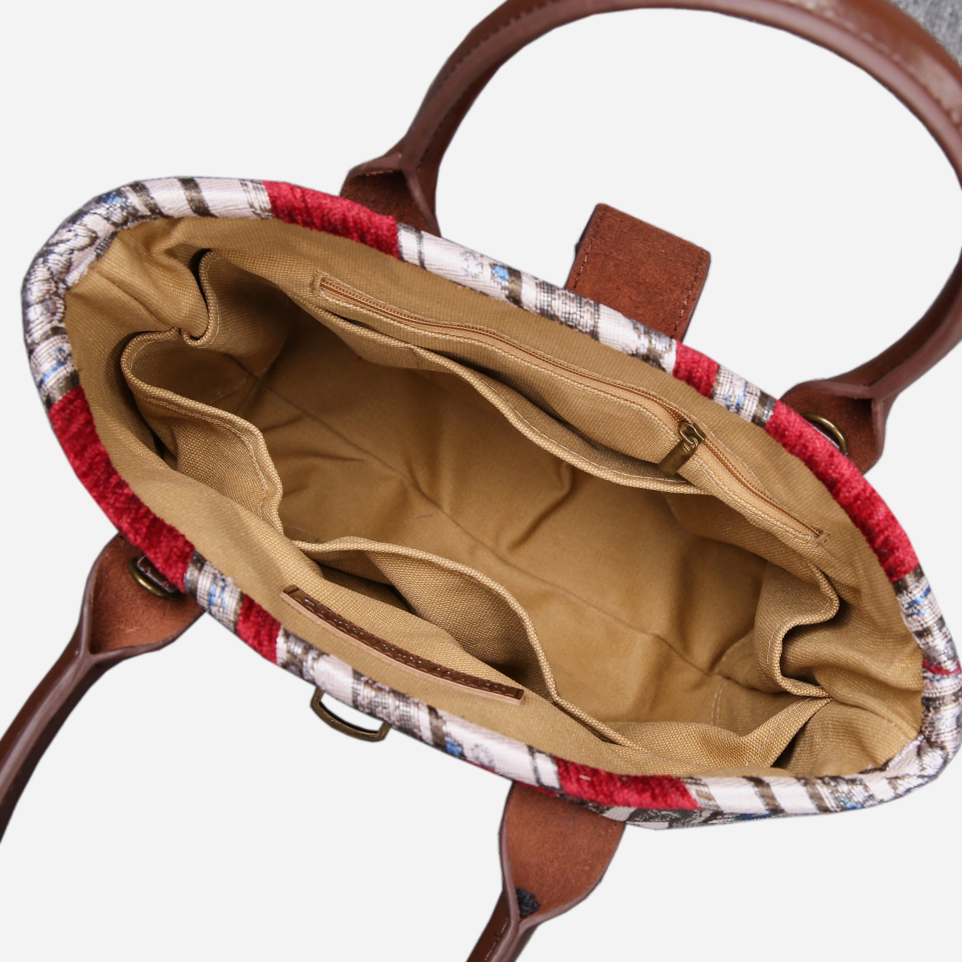 Ethnic Strips Wine Tuck Lock Carpet Satchel carpet bag MCW Handmade-3