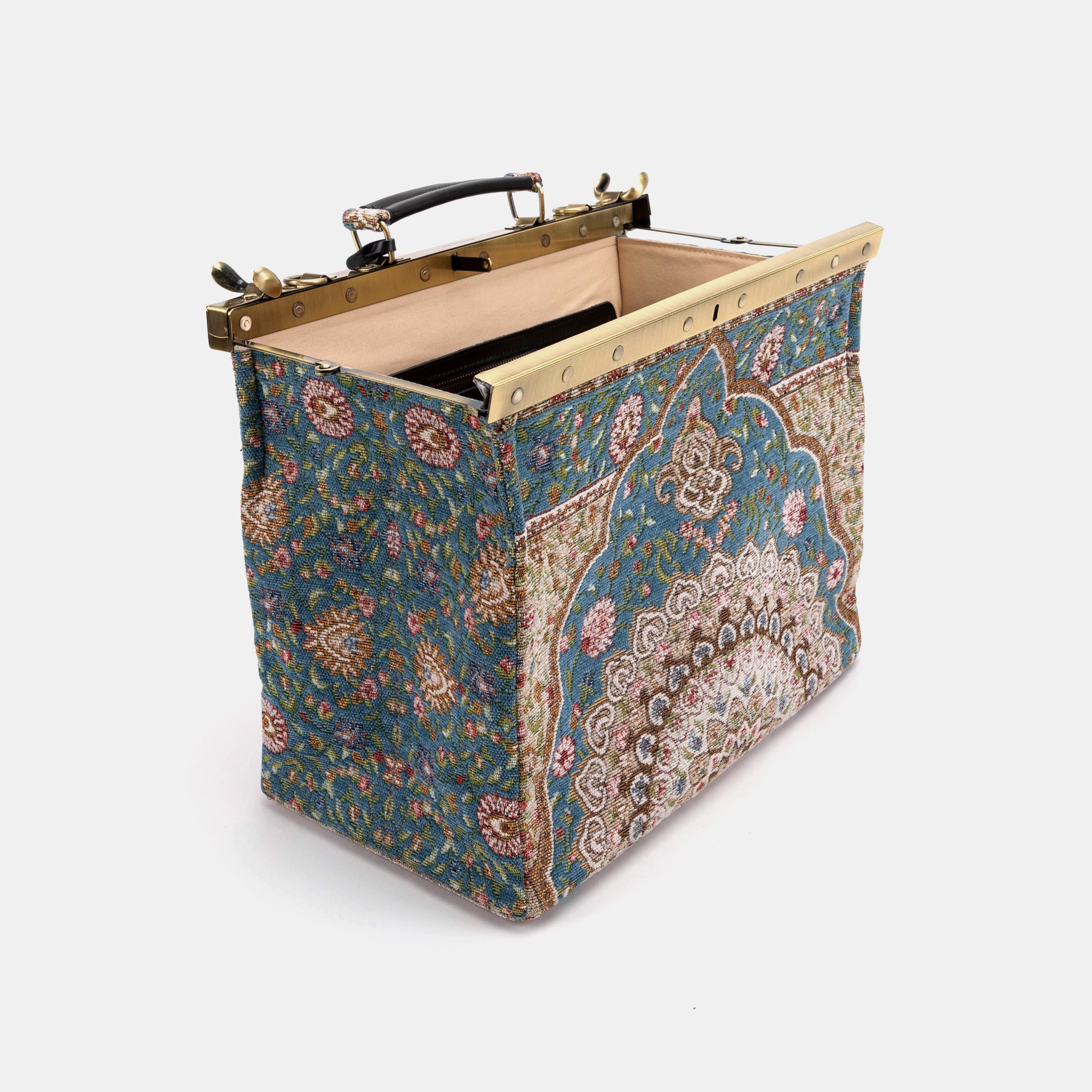 Celine Gladstone Doctor Carpet Bag Oriental Blue of America opening