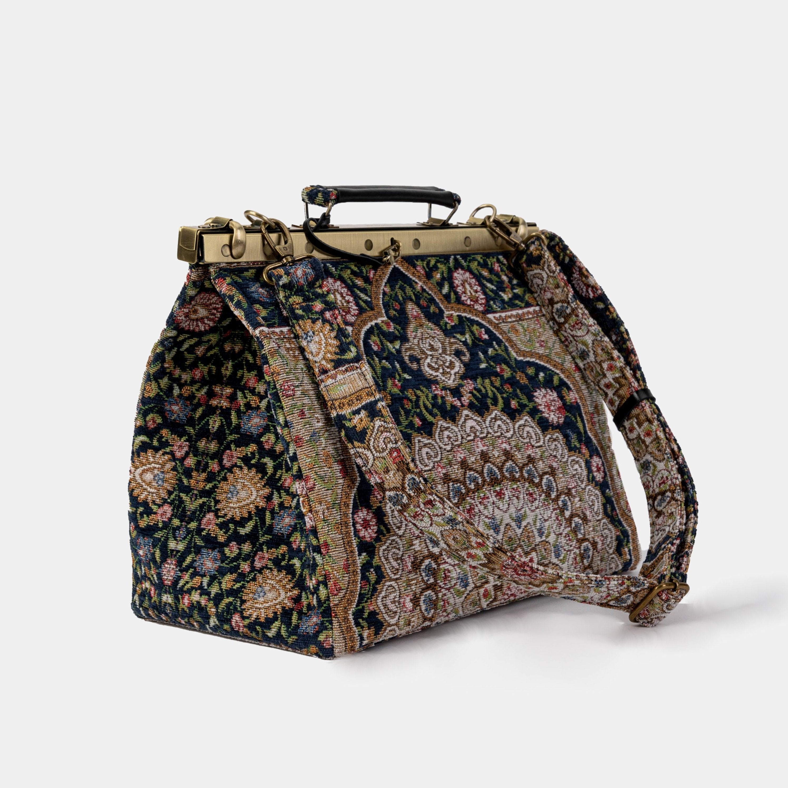Oriental Navy Celine Carpet Gladstone Bag Doctor Bag of America with shoulder strap