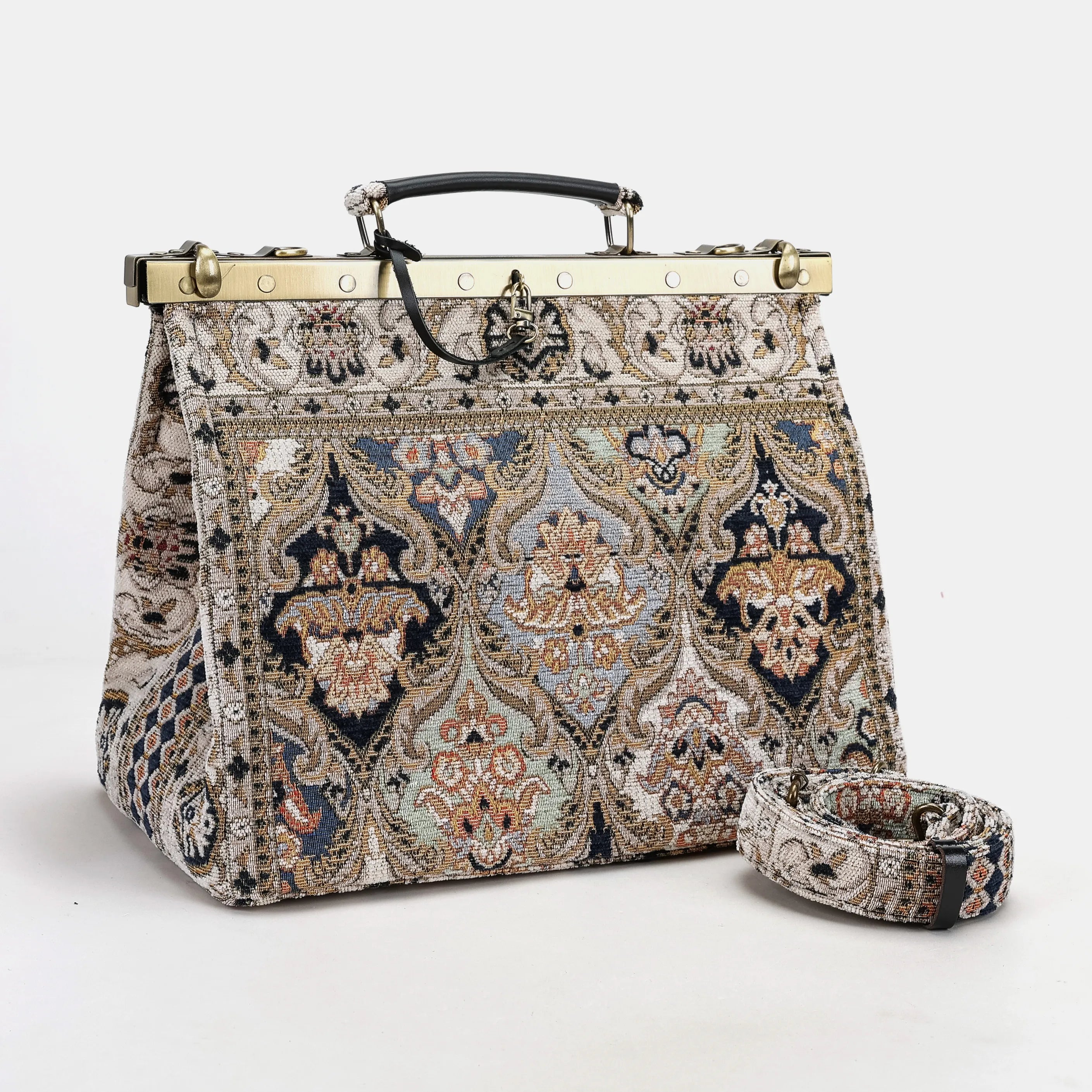 Gladstone Bag Carpet Doctor Bag Victorian Weekender Bag Shoulder Frame Bag Celine Golden Age Navy Carpetbagger Carpetbag of America main