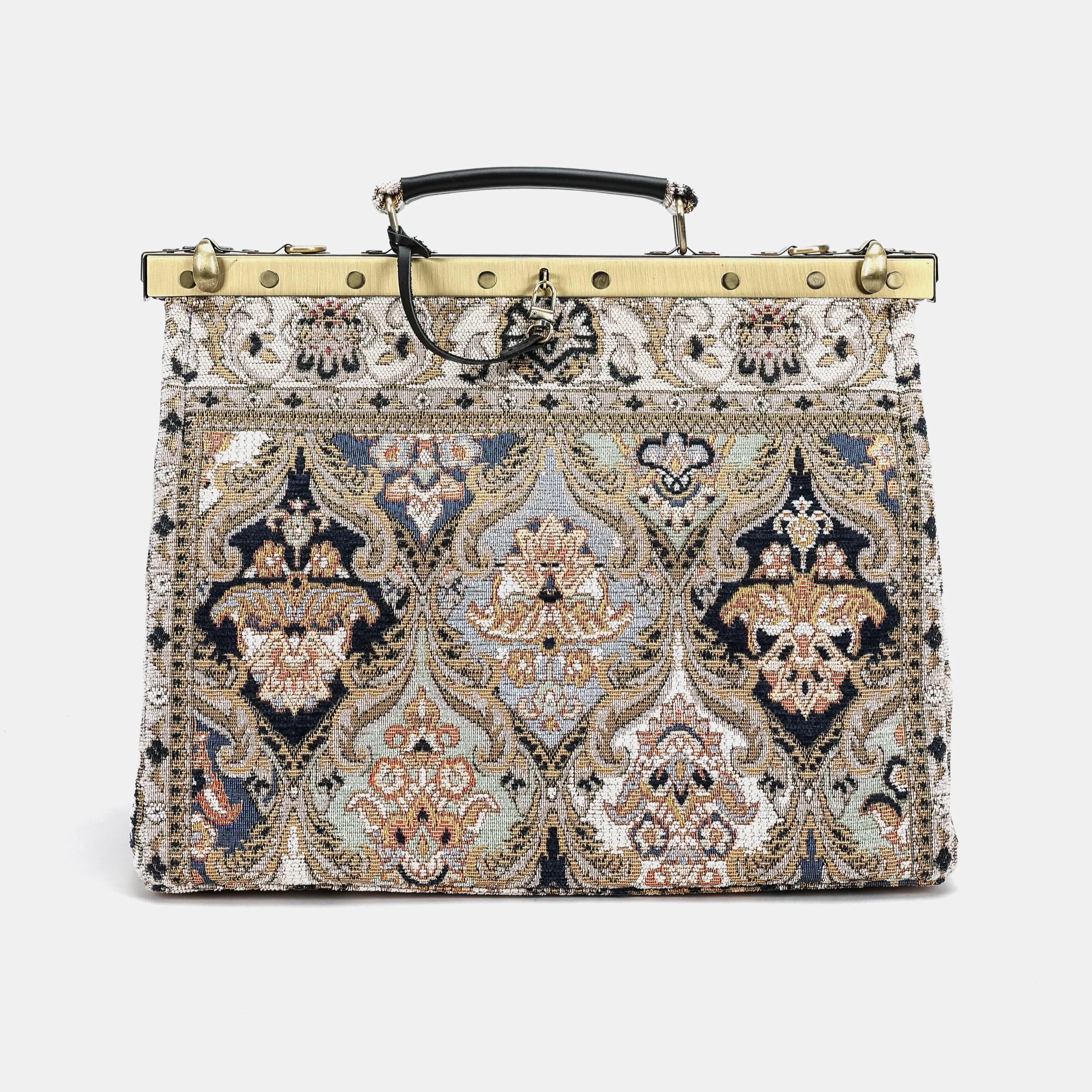 Gladstone Bag Carpet Doctor Bag Victorian Weekender Bag Shoulder Frame Bag Celine Golden Age Navy Carpetbagger Carpetbag of America front