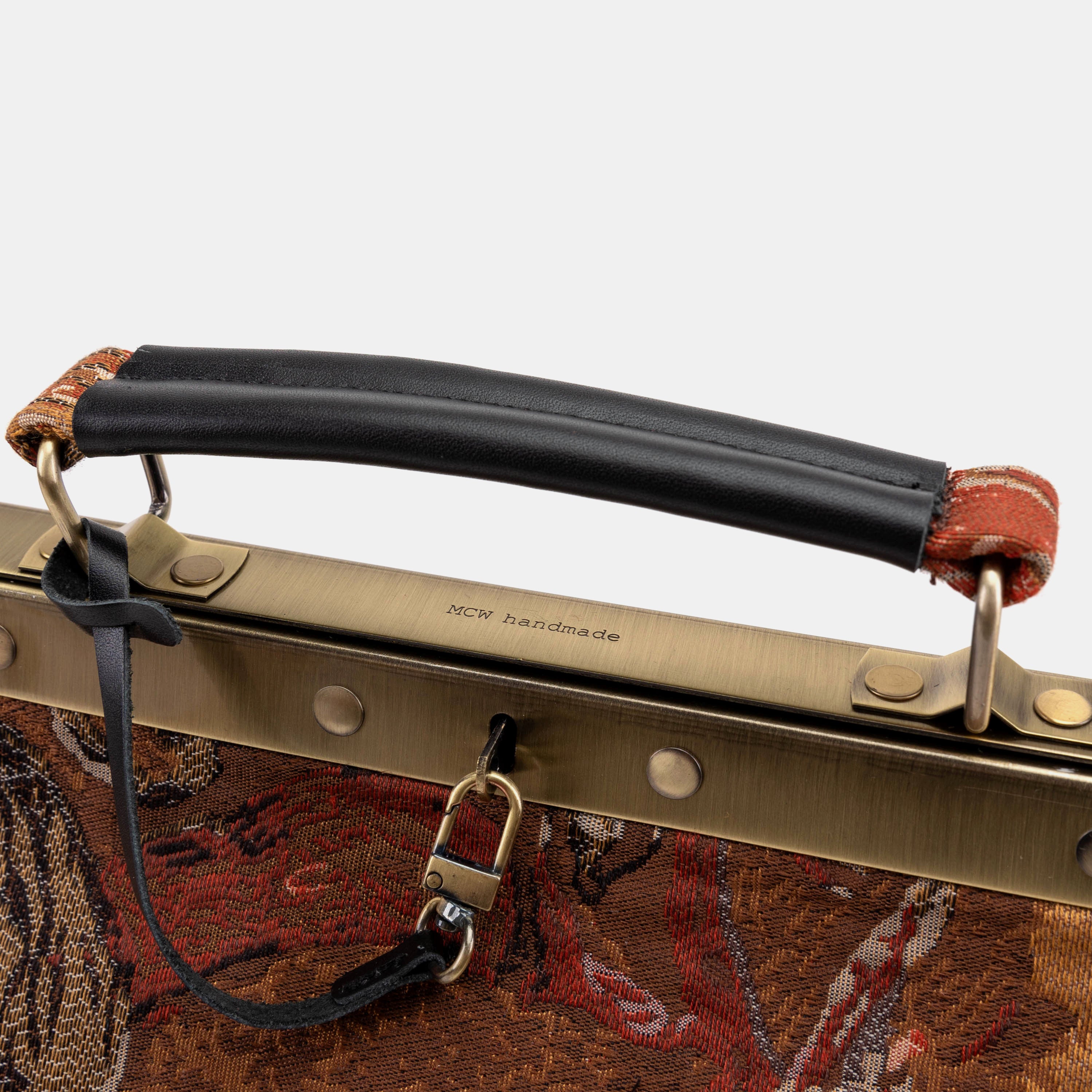 Celine Gladstone Doctor Carpet Bag Abstract Brown of America logo