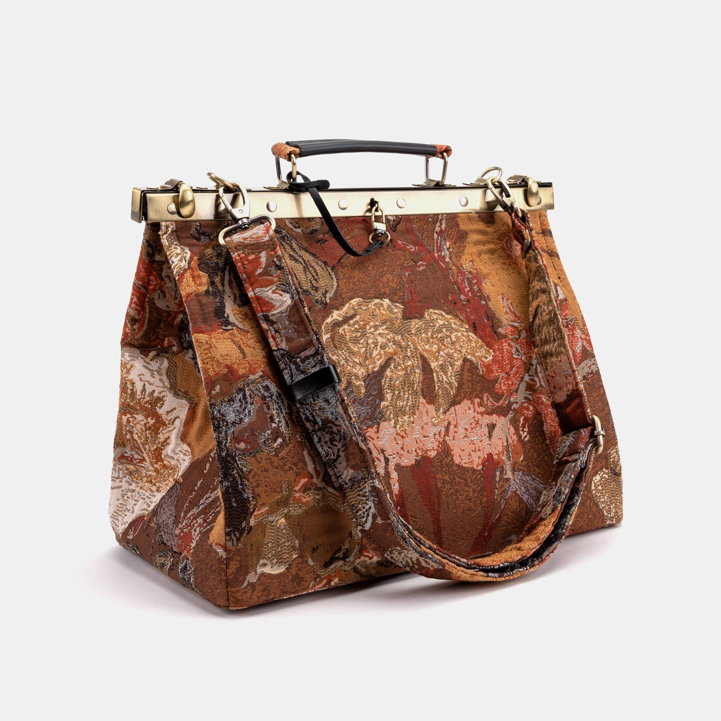 Celine Gladstone Doctor Carpet Bag Abstract Brown of America with shoulder strap