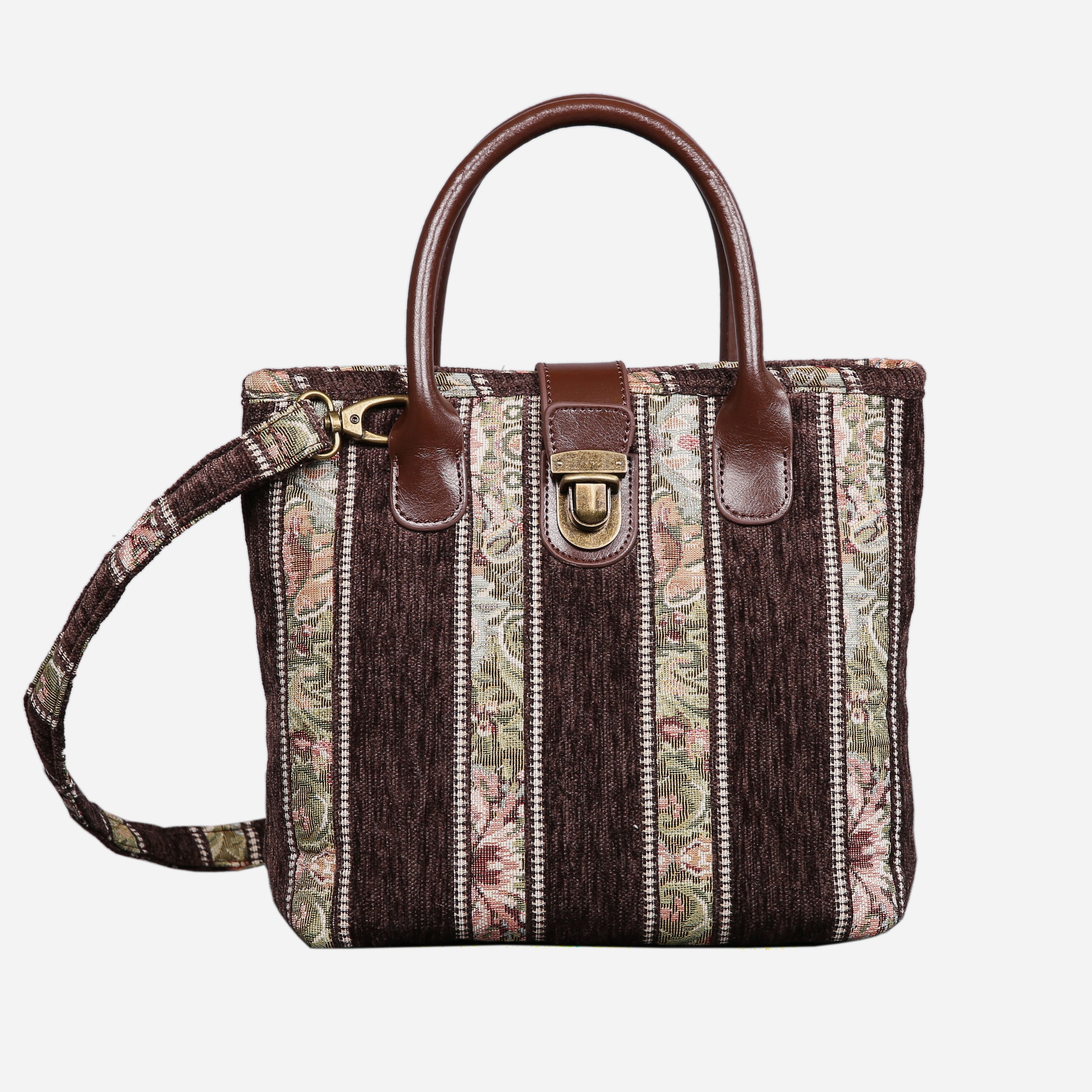 Floral Stripes Coffee Tuck Lock Carpet Satchel carpet bag MCW Handmade