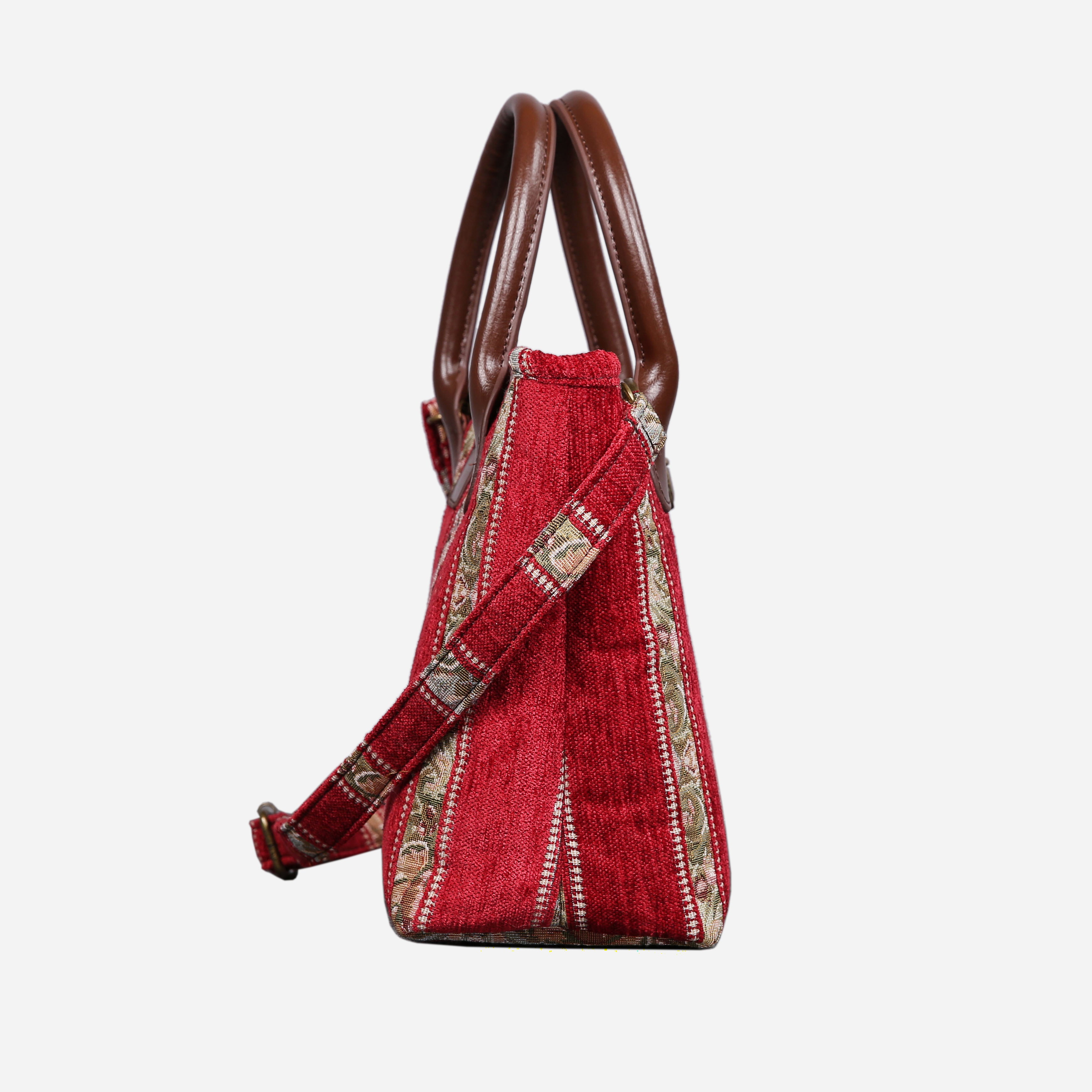 Floral Strips Red Tuck Lock Carpet Satchel carpet bag MCW Handmade-2