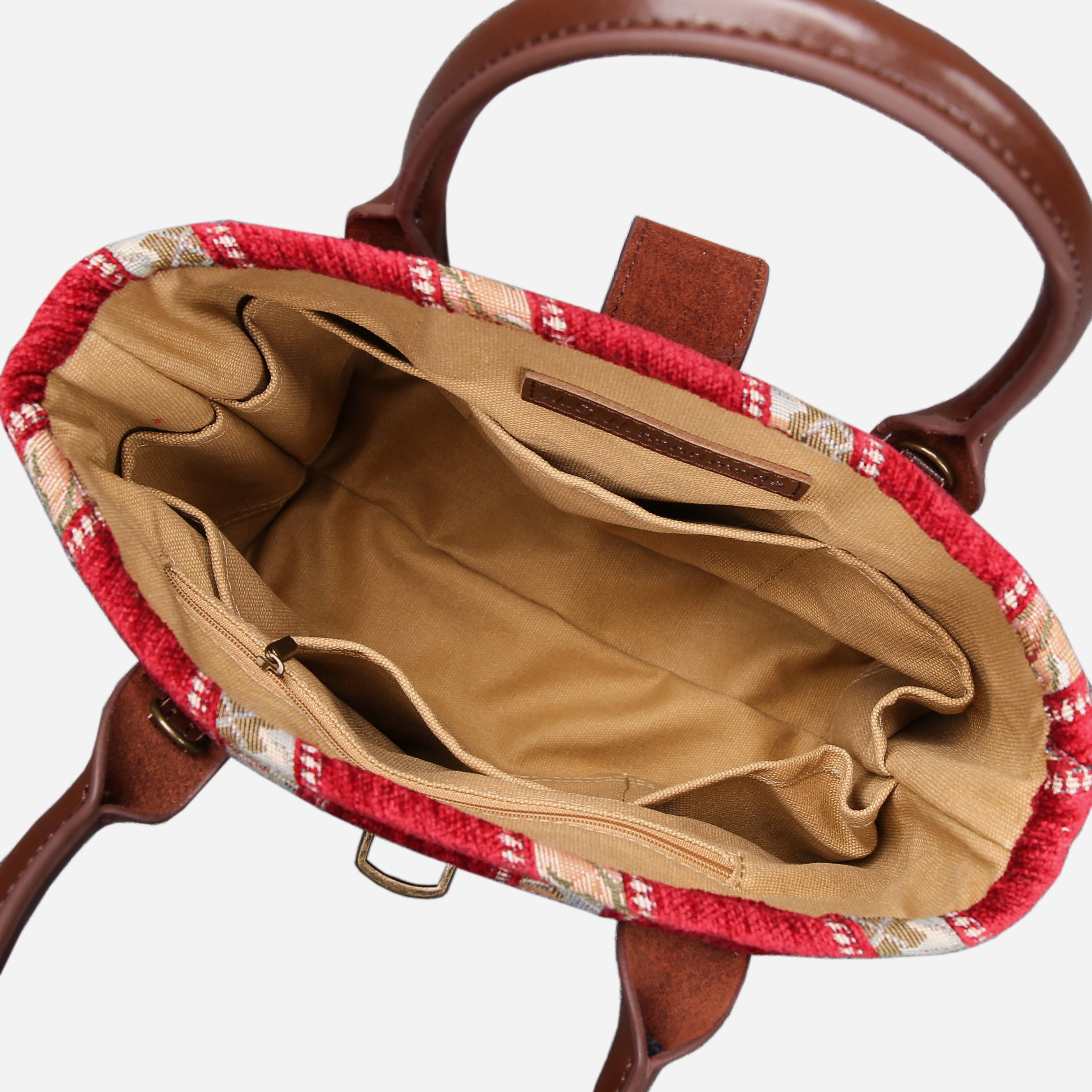Floral Strips Red Tuck Lock Carpet Satchel carpet bag MCW Handmade-3