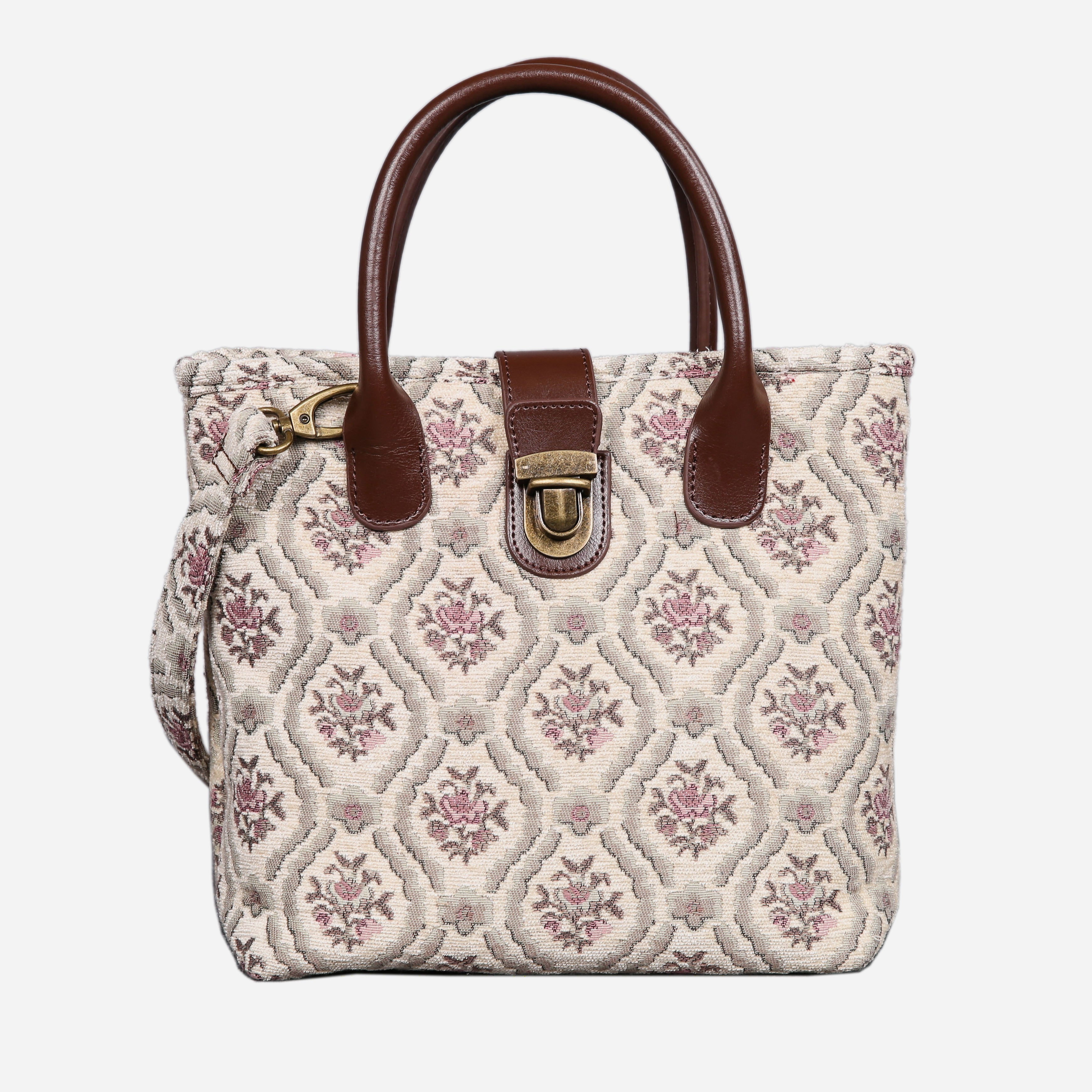 Traditional Cream Tuck Lock Carpet Satchel carpet bag MCW Handmade